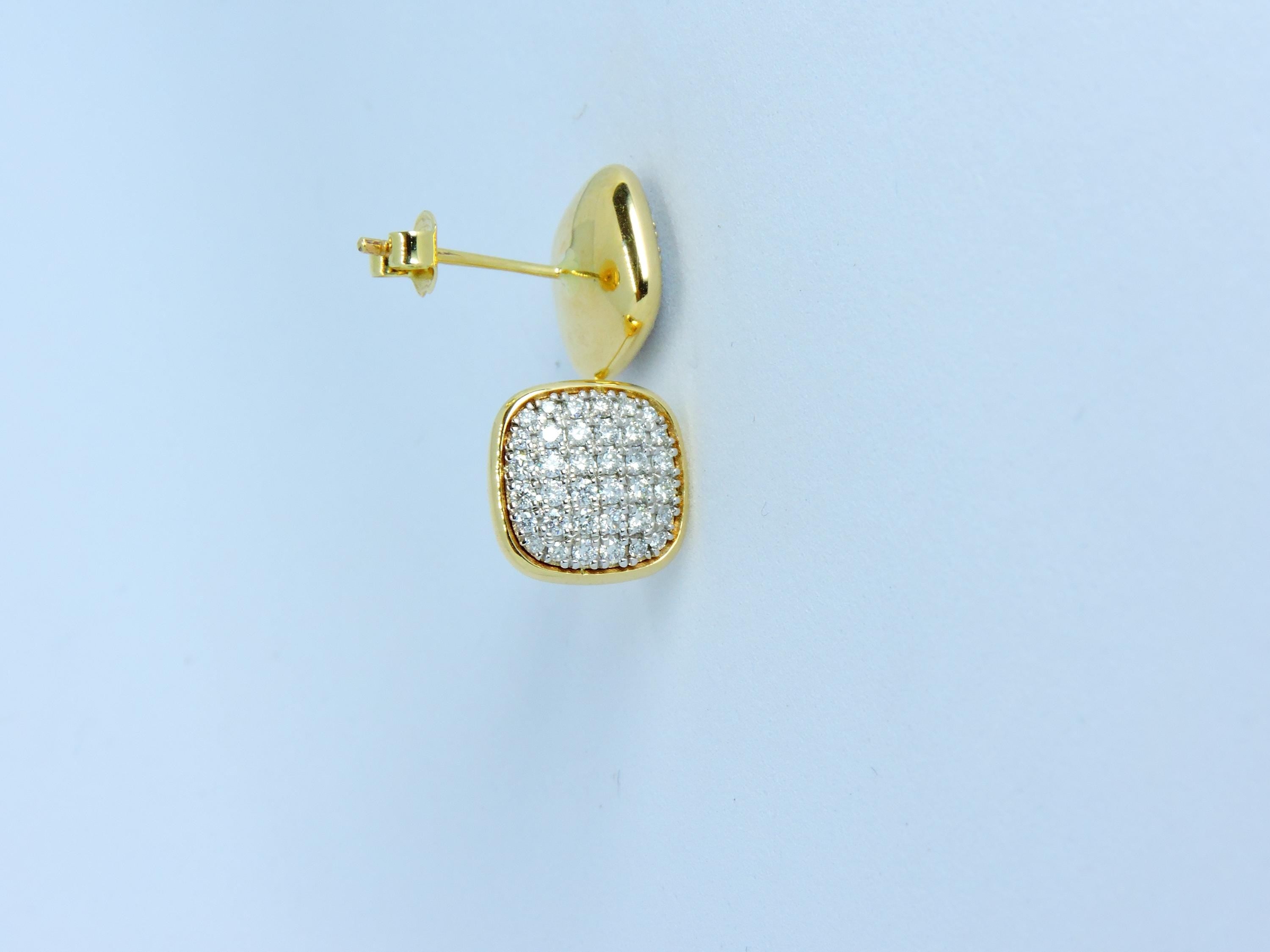 Cushion Cut Pave Diamond Stud Earrings in Solid Gold – Minimal Luxury Diamond Earrings – Handmade Fine Jewelry