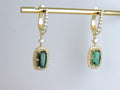 Green Tourmaline And Diamond Gold Drop Earrings : Gift for Girlfriend Mother 14k Gold earring