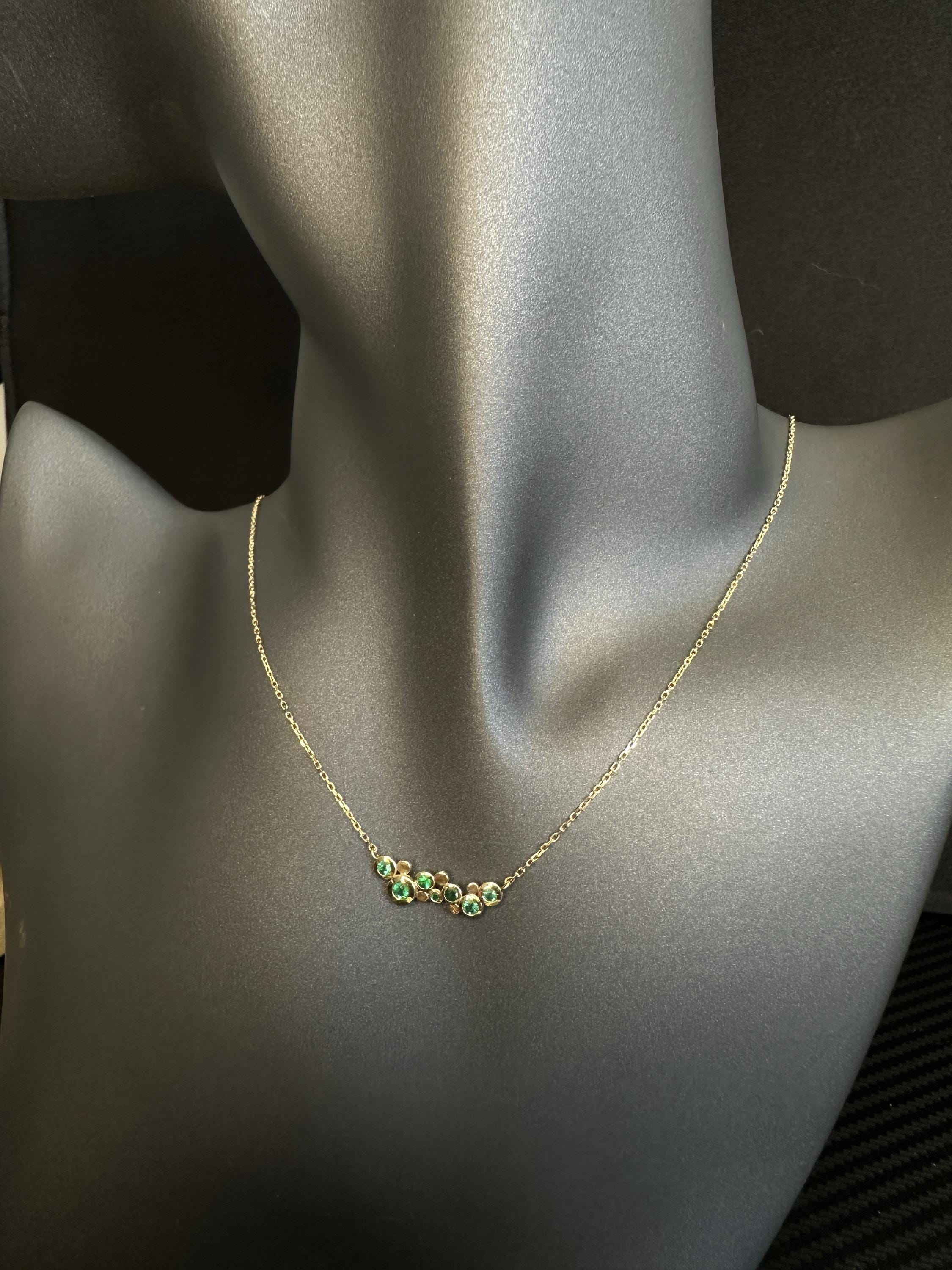 14K Solid Gold Emerald Bezel Necklace: Handmade Birthday Gift