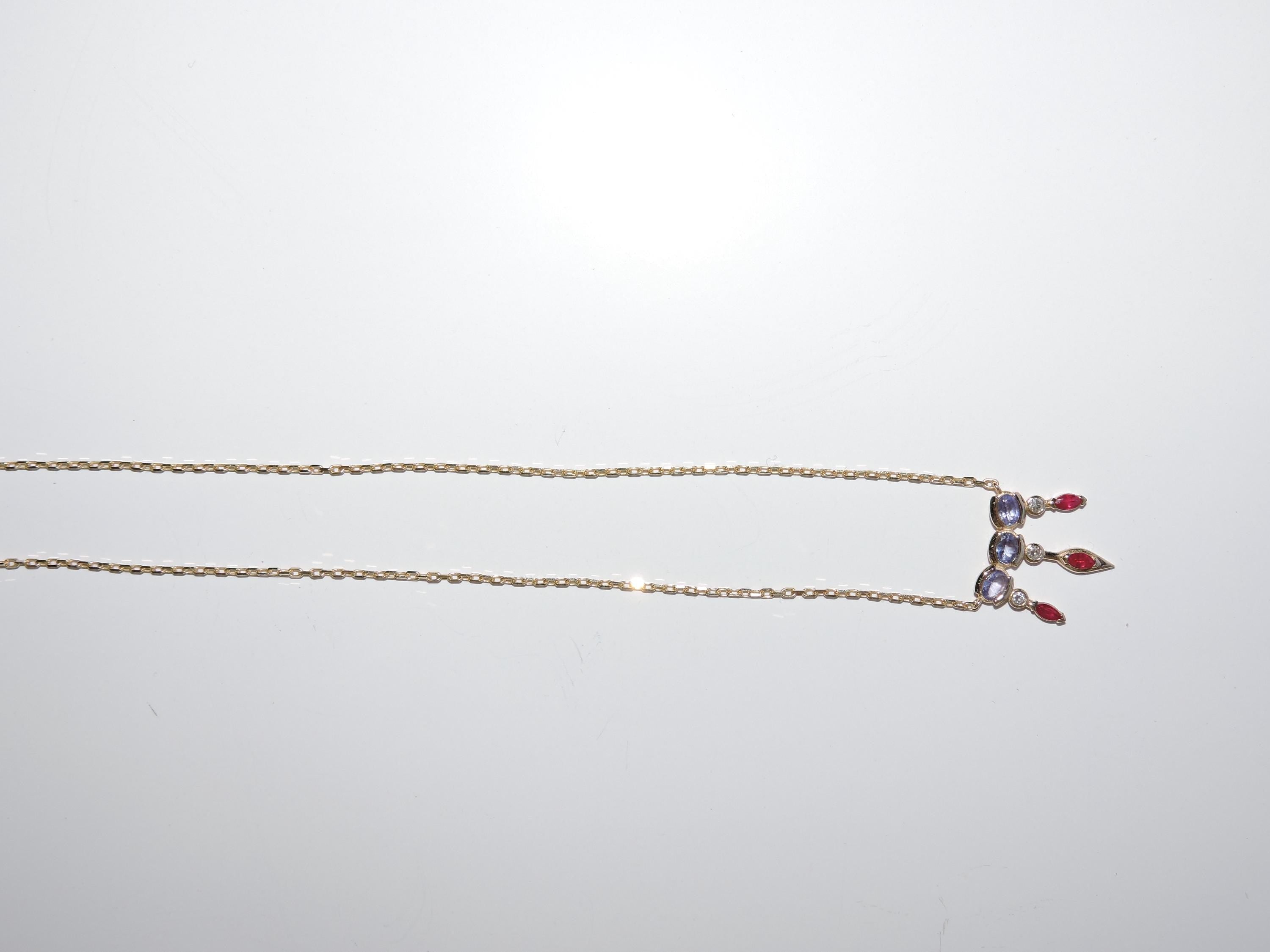 Tanzanite Necklace with Diamond and ruby Tanzanite pendant chain Best Birthday gift