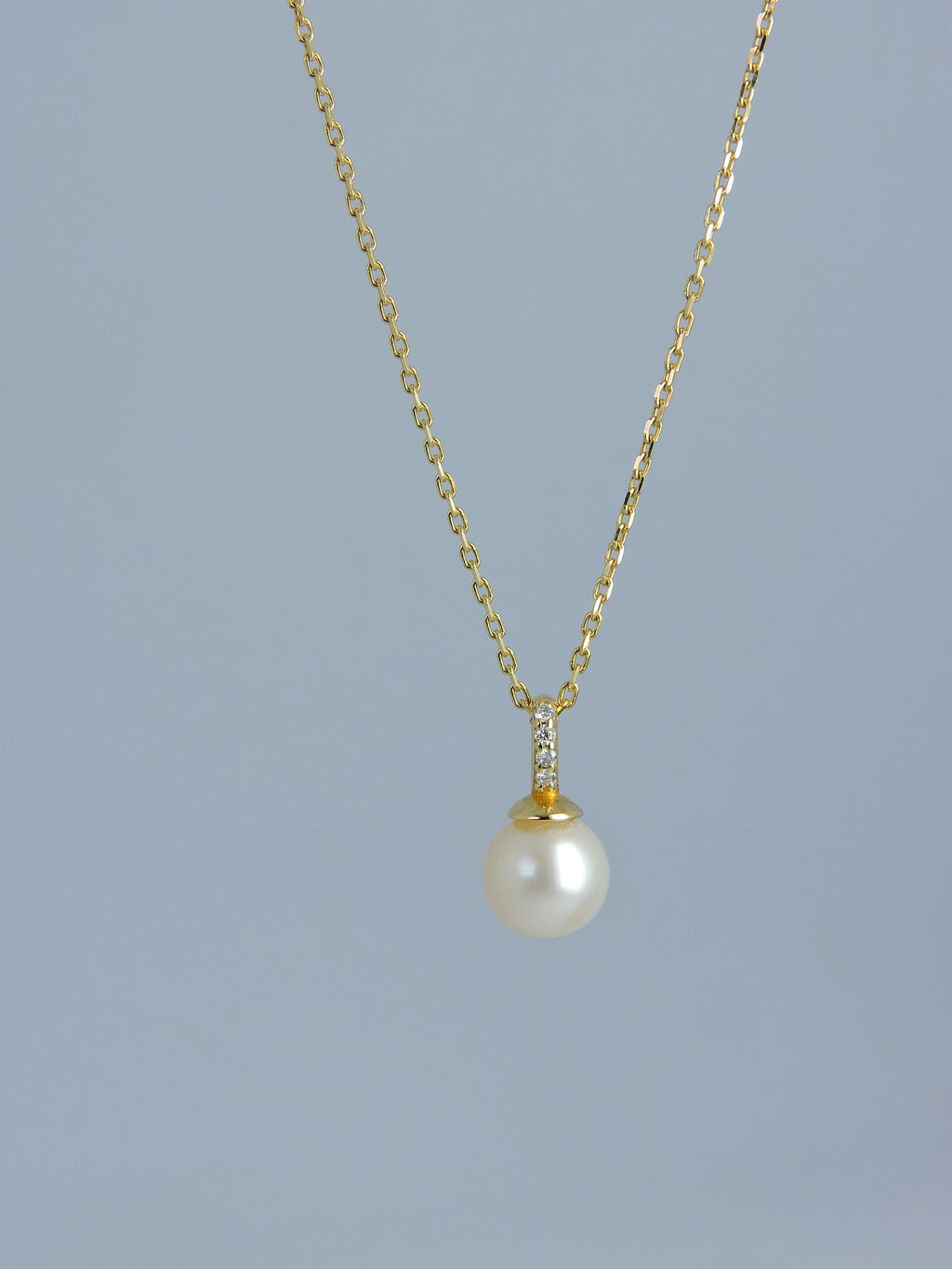 7mm Pearl Drop Diamond Necklace in Solid Gold – Minimal Pearl Pendant Necklace – Handmade Fine Jewelry