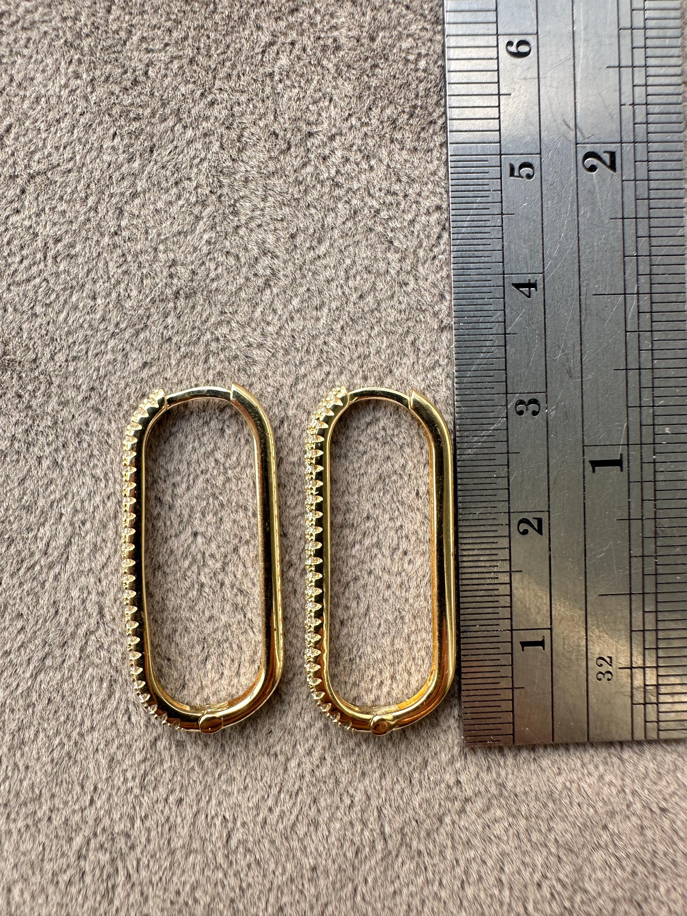 14k Gold Diamond Hoop Earrings: Delicate Oval Design