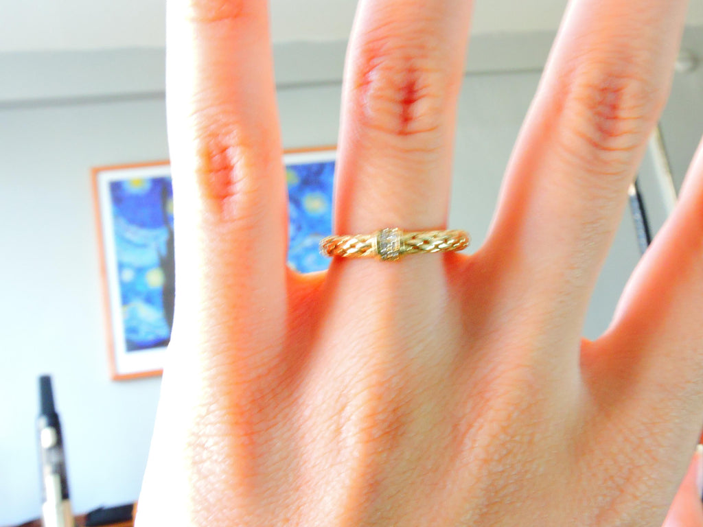 Stackable Ring, Gold Ring 14k, Diamond Ring, 14K Solid Gold Chain Ring, Dainty Diamond Stacking Ring