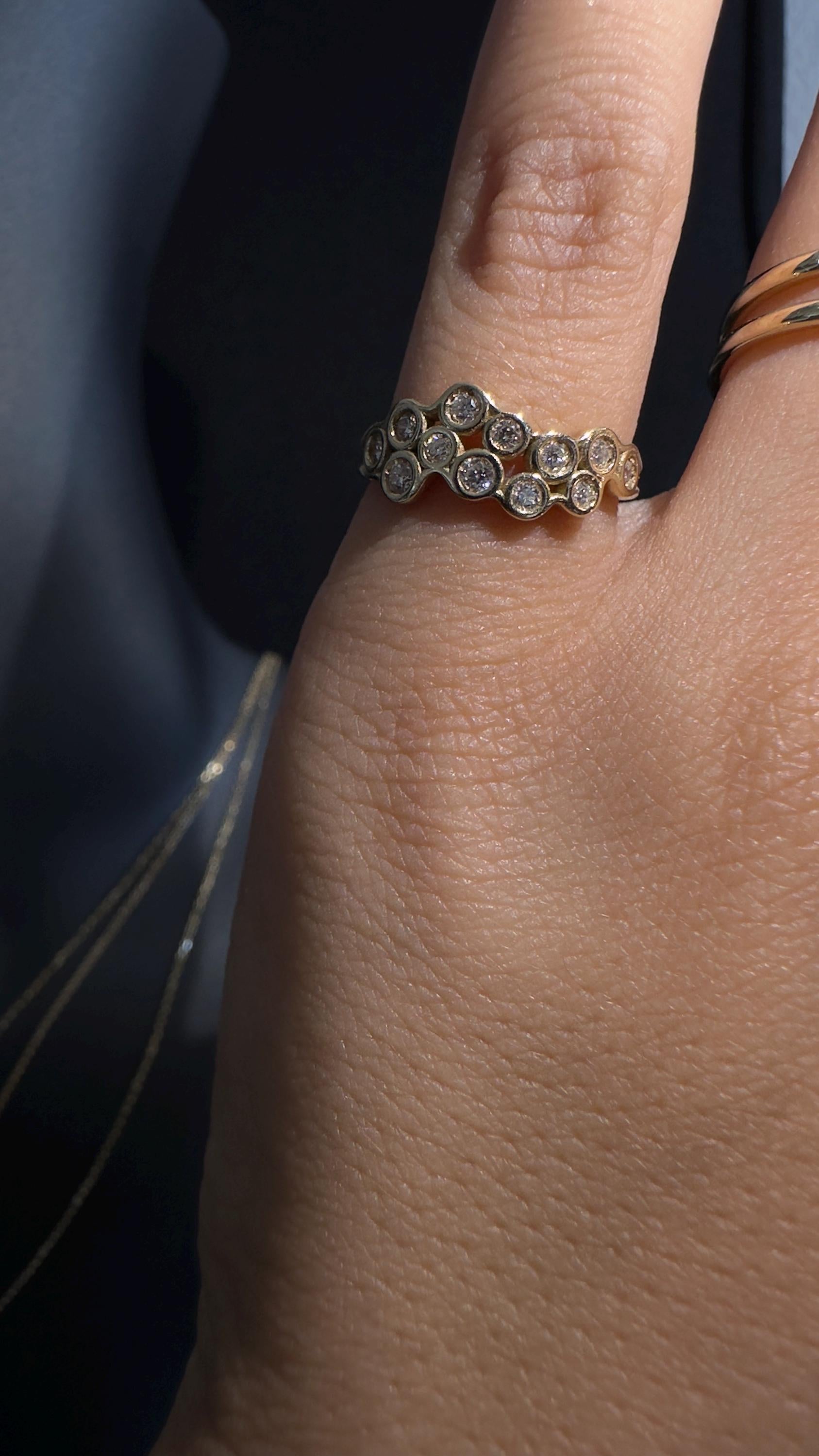 14k Gold Diamond Bezel Cluster Ring: Handmade Bridal Band