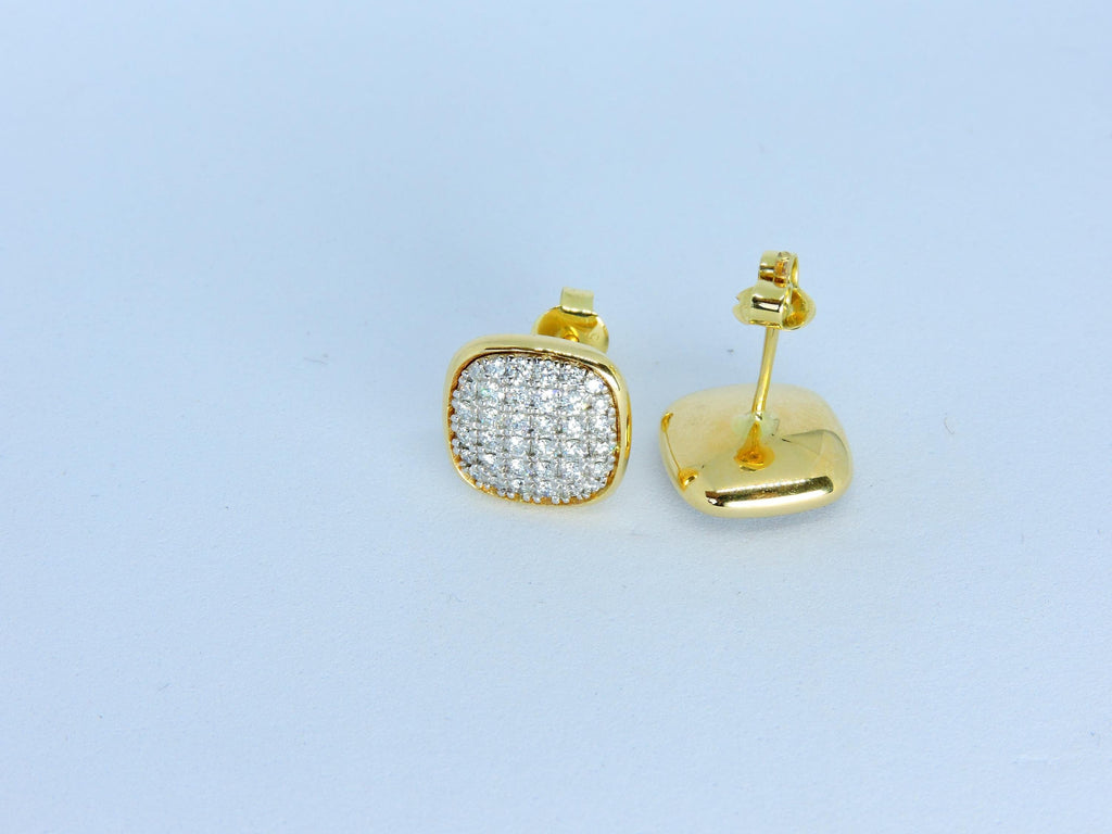 Cushion Cut Pave Diamond Stud Earrings in Solid Gold – Minimal Luxury Diamond Earrings – Handmade Fine Jewelry