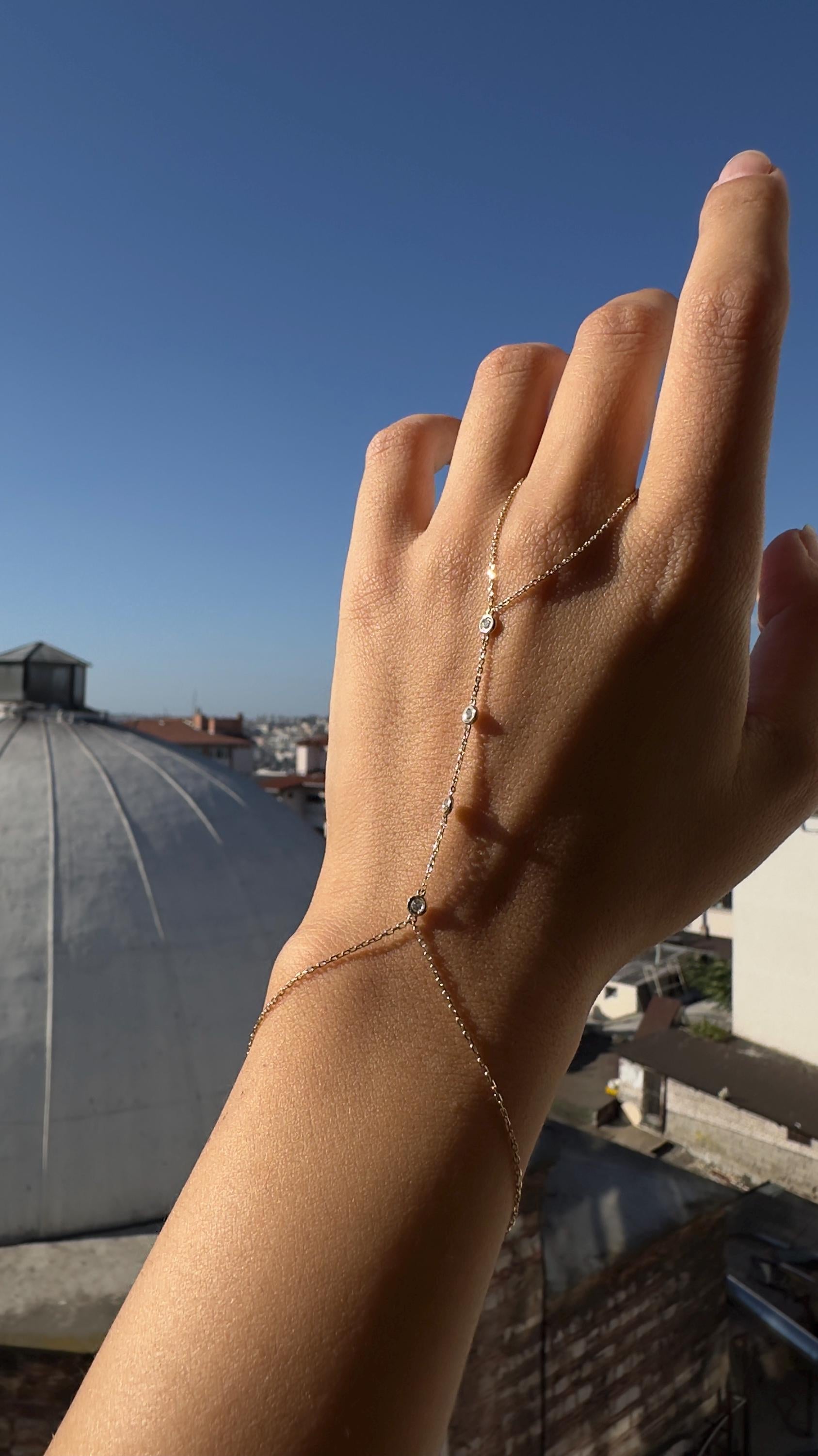 Gold Shahmaran Bracelet, 14k Diamond Hand Chain, Gold Hnd Chain