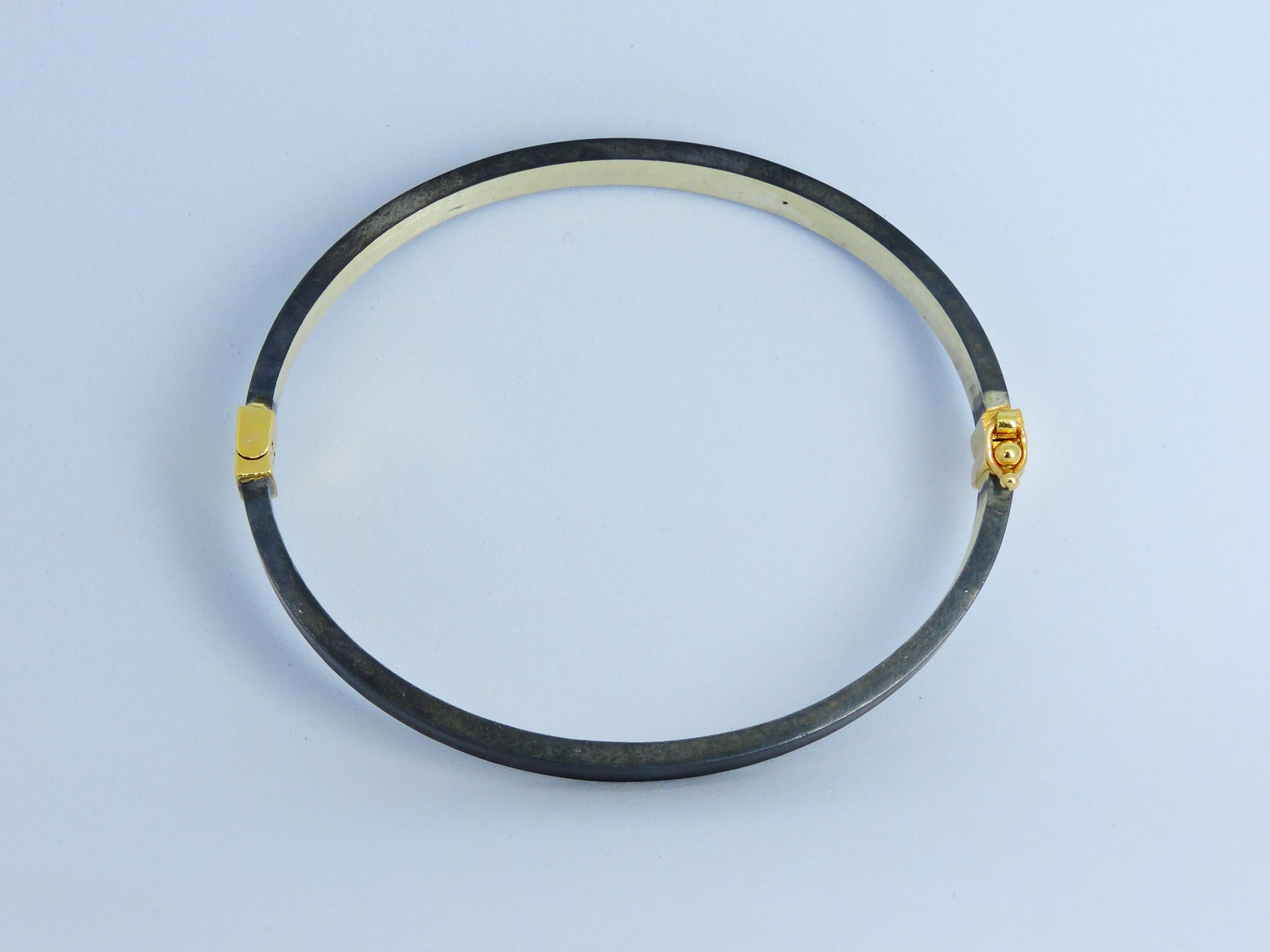 18K Gold & Silver Diamond Bangle – Two Tone Bracelet with 0.09 Ct Natural Diamonds – Handmade Fine Jewelry