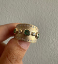 Handmade 14k Gold Band Ring, Emerald and Diamond Bezel, Wide Ring, Unisex Gold Ring, Luxury Ring