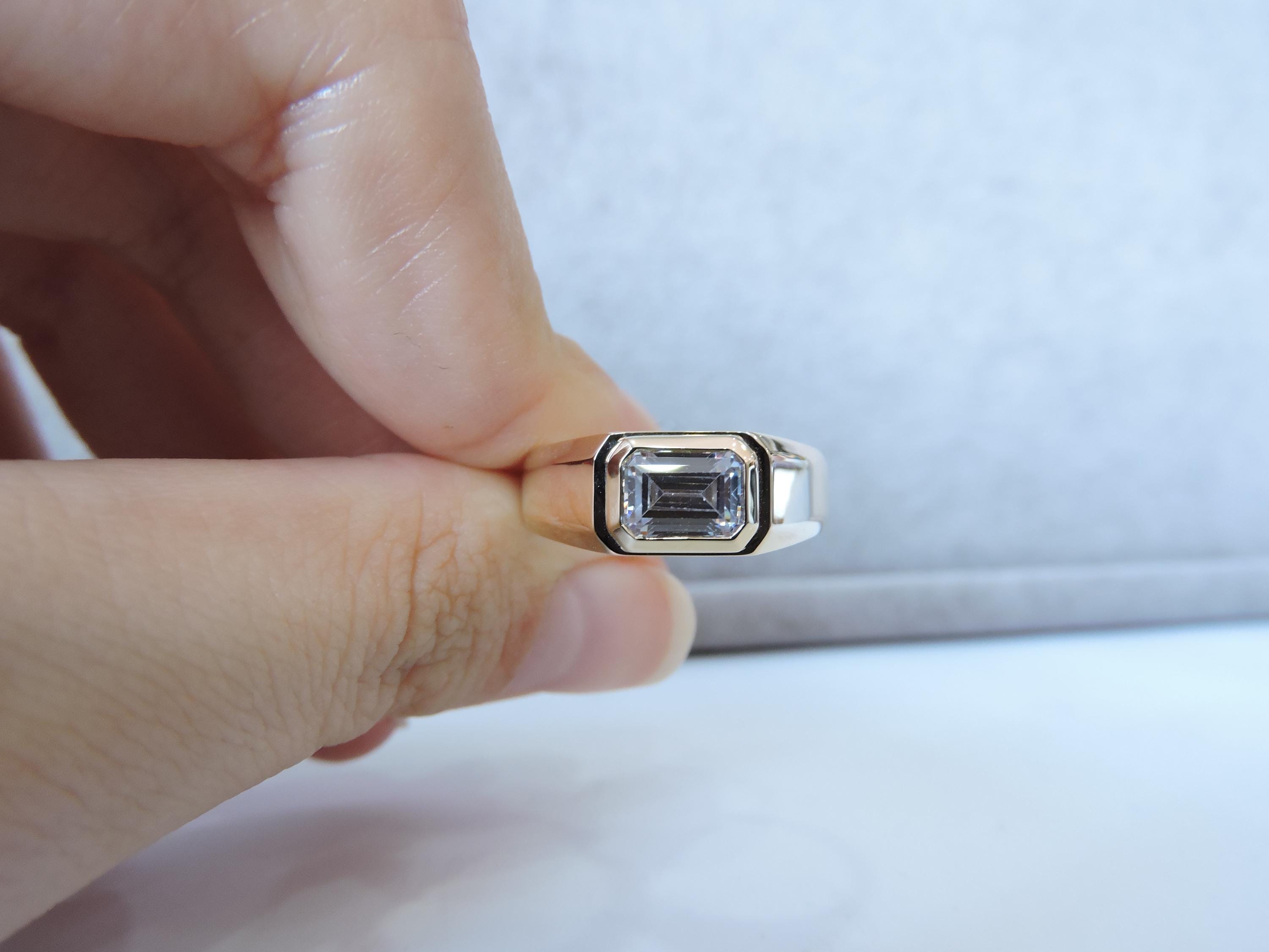 Men's 14K Gold Engagement Ring, Emerald Cut 1CT Topaz,