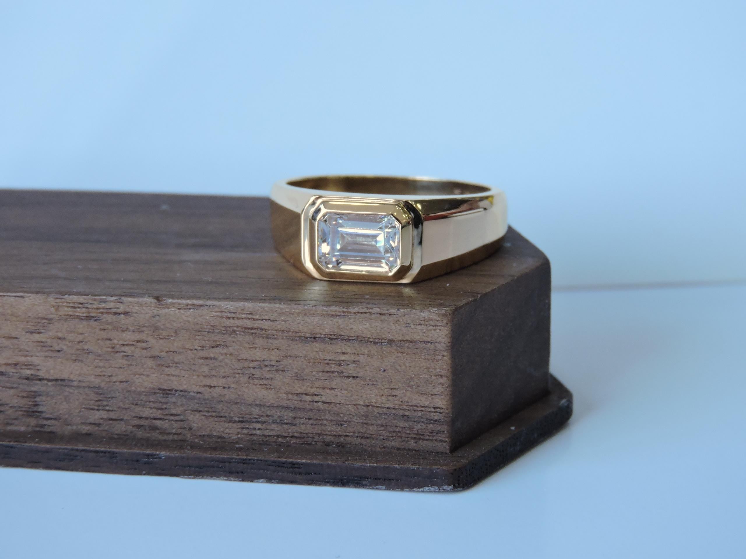 Men's 14K Gold Engagement Ring, Emerald Cut 1CT Topaz,