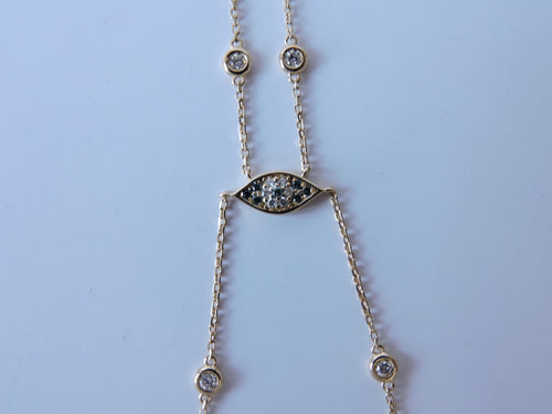 14k Gold Evil Eye Shahmeran Bracelet, Diamond Chain Bracelet, Hand Chain