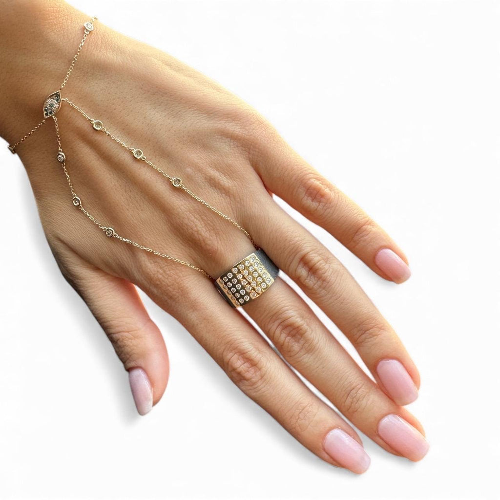 18k Gold & Sterling Silver Unisex Diamond Ring, 0.63 ct, Oxidiced Silver and 18k Gold Ring, Oxidiced Silver Ring