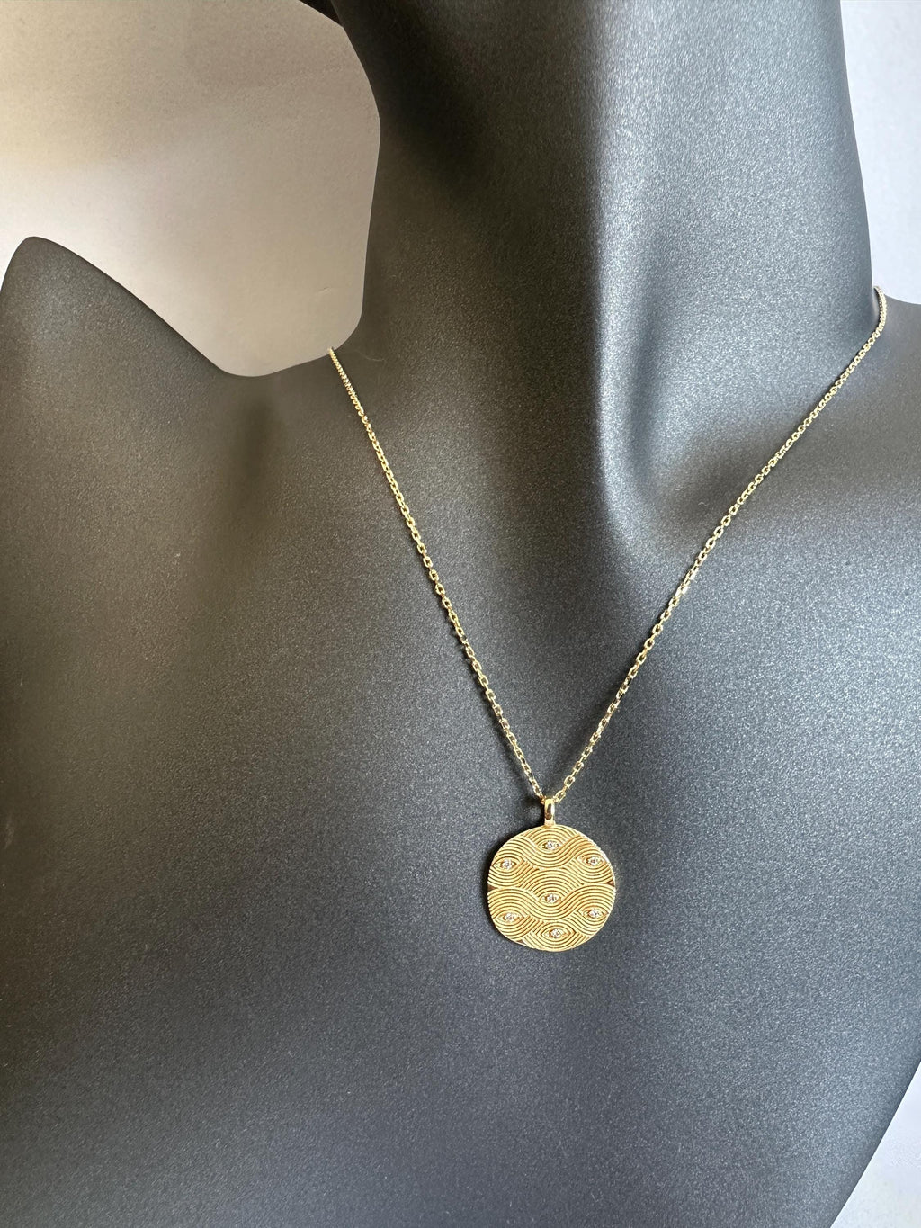 Handmade 14k Gold Medallion Necklace with Diamond Circle, Round Necklace, Coin Necklace