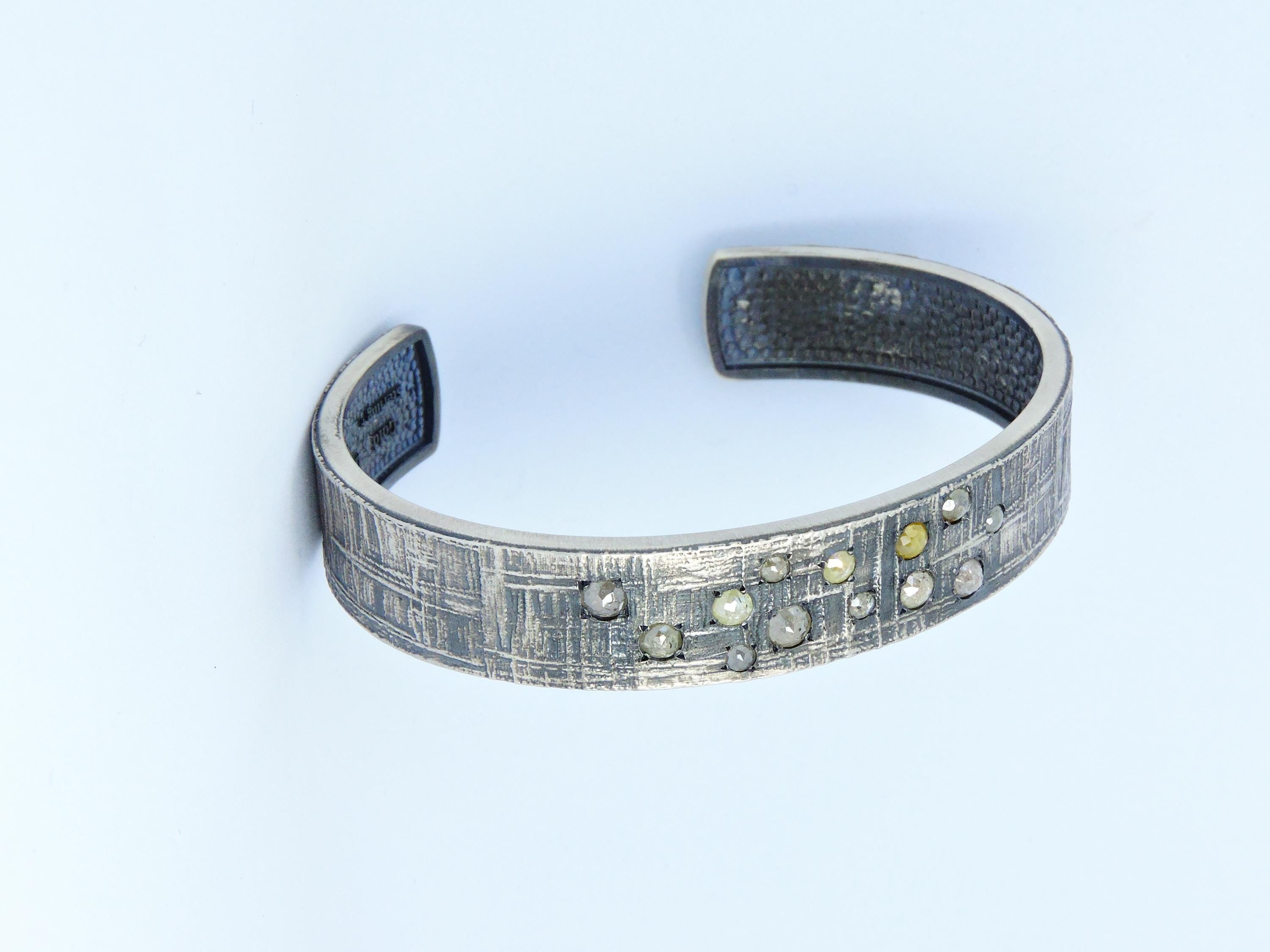 Salt And Pepper Diamond, Oxidiced Silver Bracelet, Silver Cuff Bracelet, Boyfriend Gift,