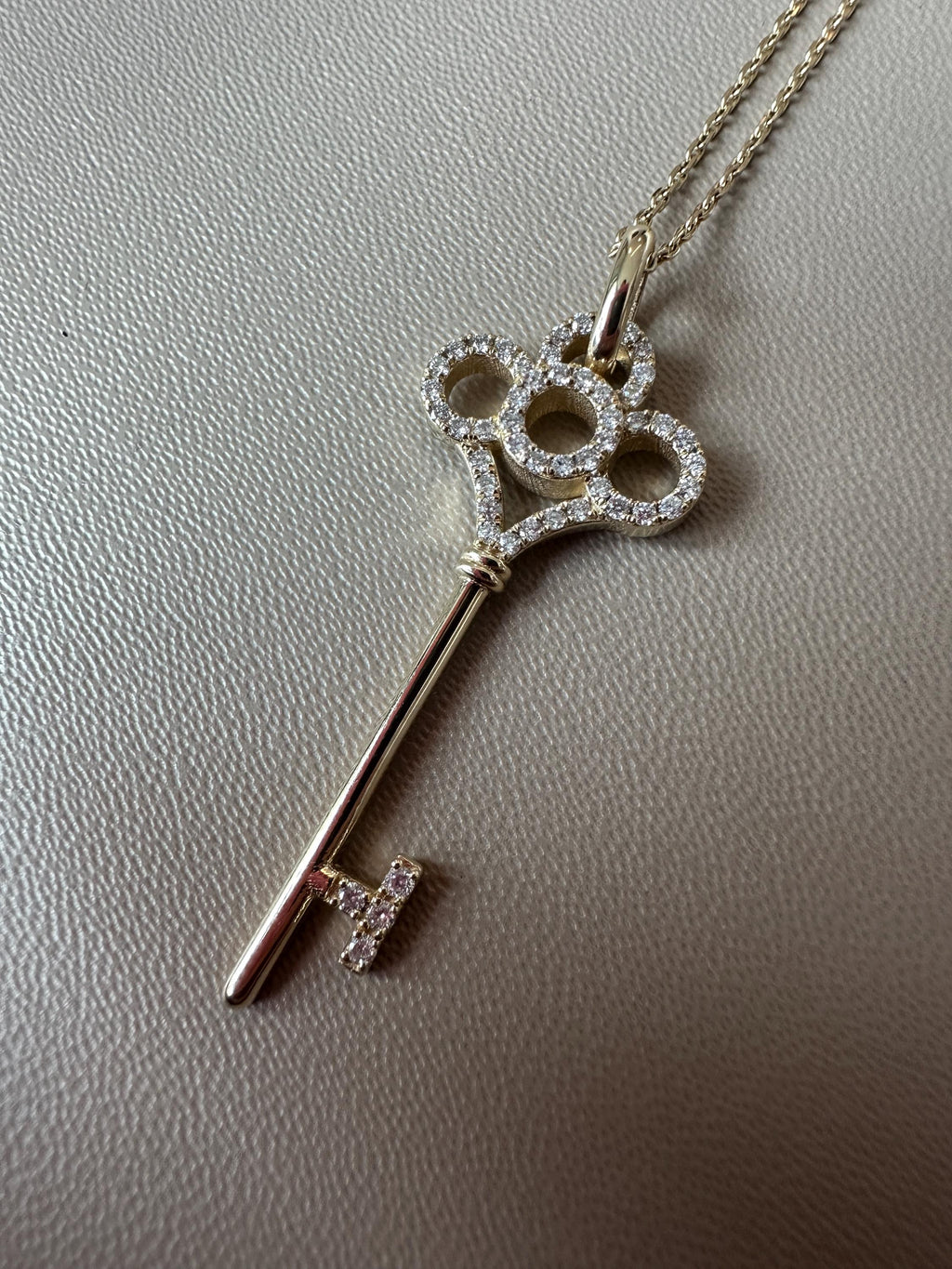 Handmade 14K Solid Gold Diamond Key Pendant Necklace