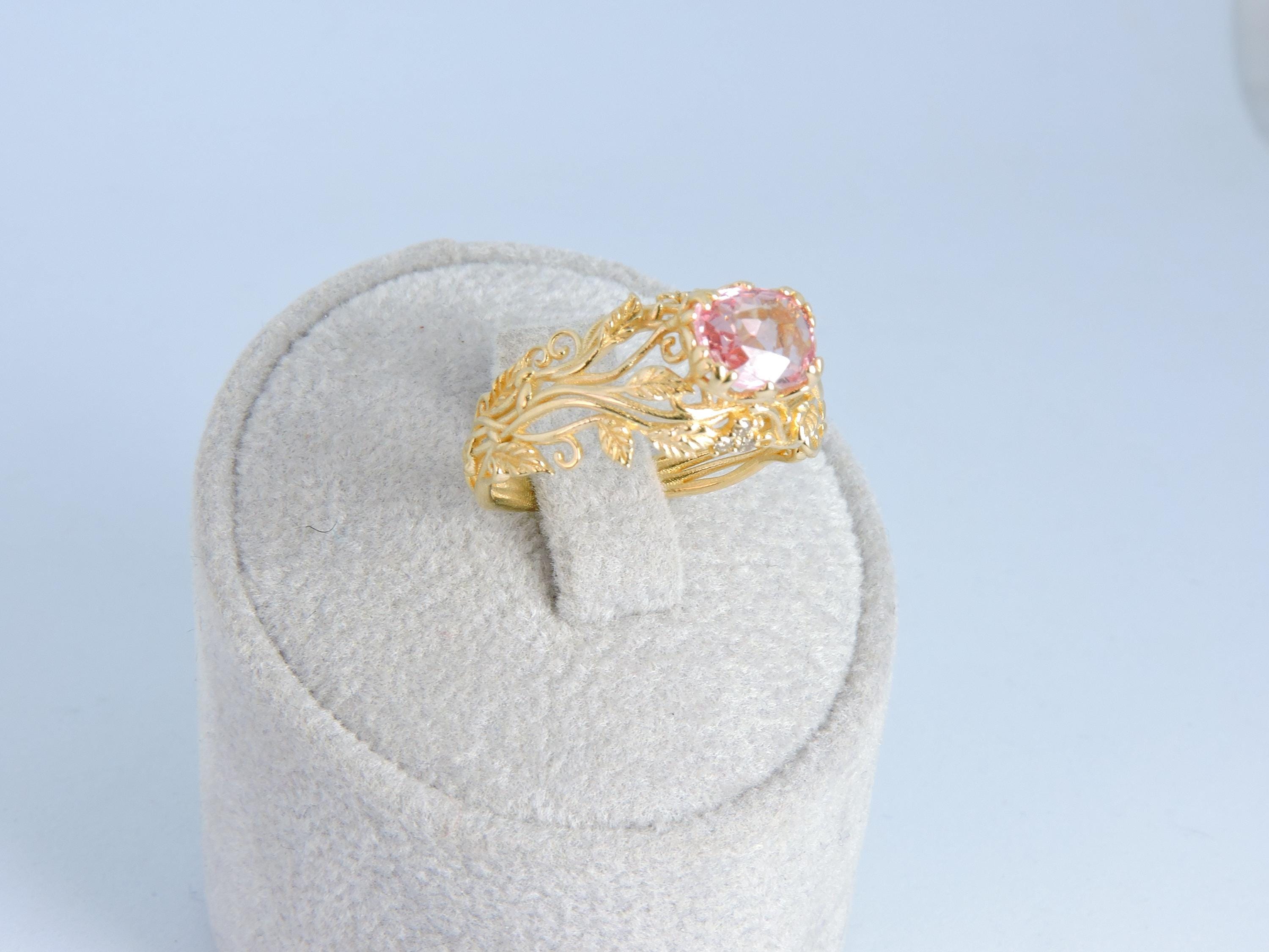 0.95 Ct Pink Spinel Filigree Gold Ring – Handmade Vintage Style Statement Ring – Solid Gold Fine Jewelry