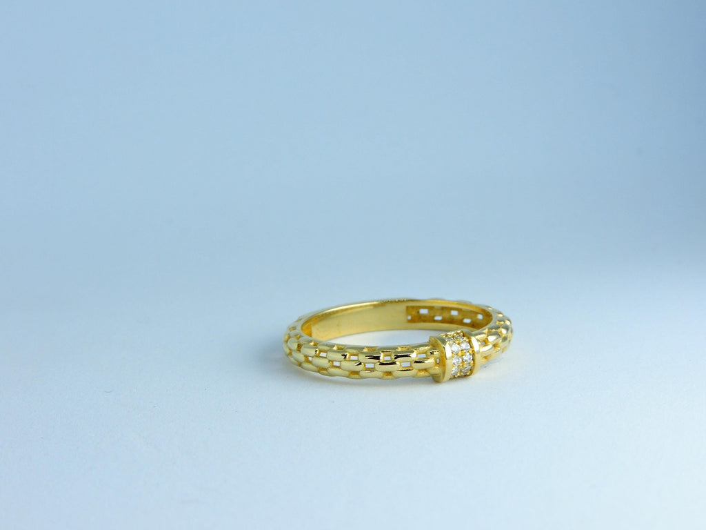 Stackable Ring, Gold Ring 14k, Diamond Ring, 14K Solid Gold Chain Ring, Dainty Diamond Stacking Ring