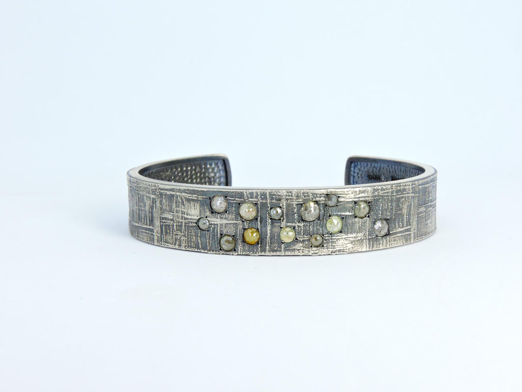 Salt And Pepper Diamond, Oxidiced Silver Bracelet, Silver Cuff Bracelet, Boyfriend Gift,