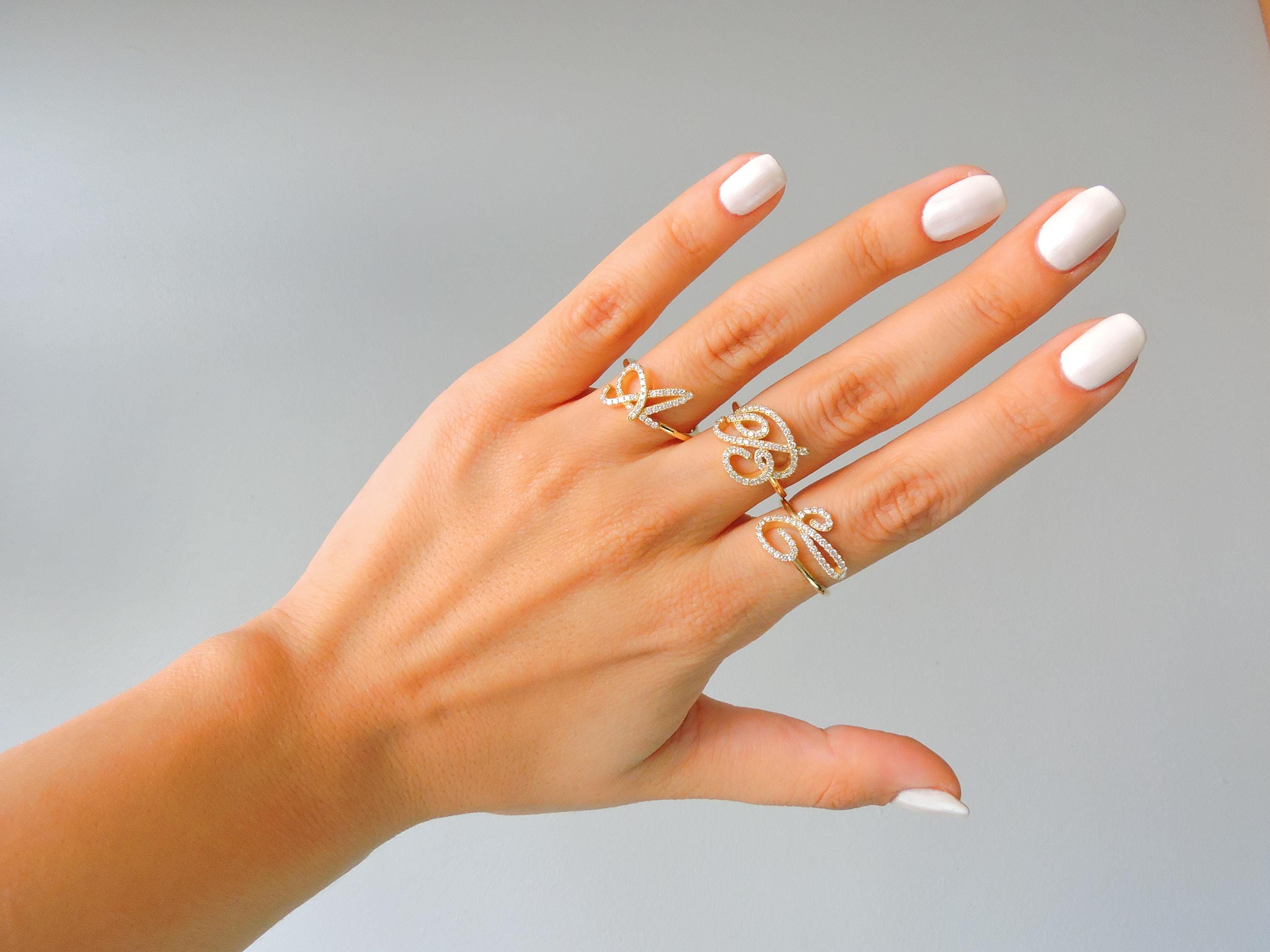 14K Gold Diamond Initial Ring, Letter Ring A–Z, Personalized Diamond Ring, Custom Made Fine Jewelry Gift