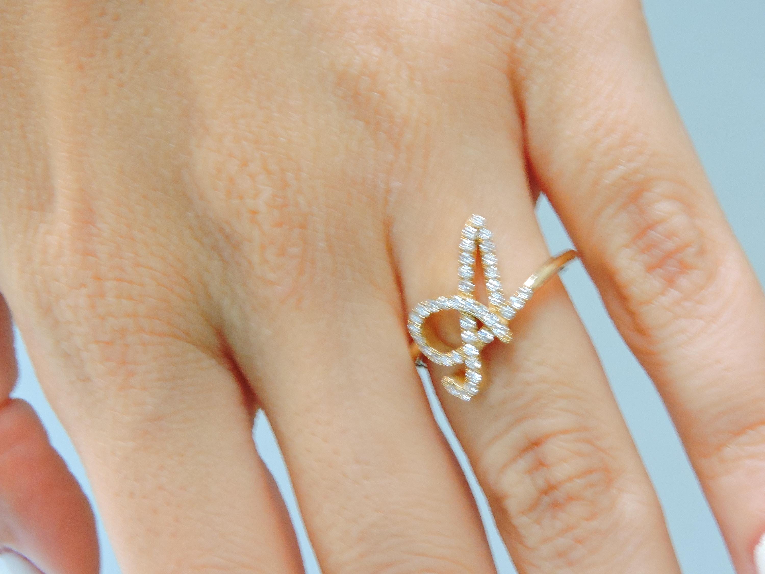14K Gold Diamond Initial Ring, Letter Ring A–Z, Personalized Diamond Ring, Custom Made Fine Jewelry Gift