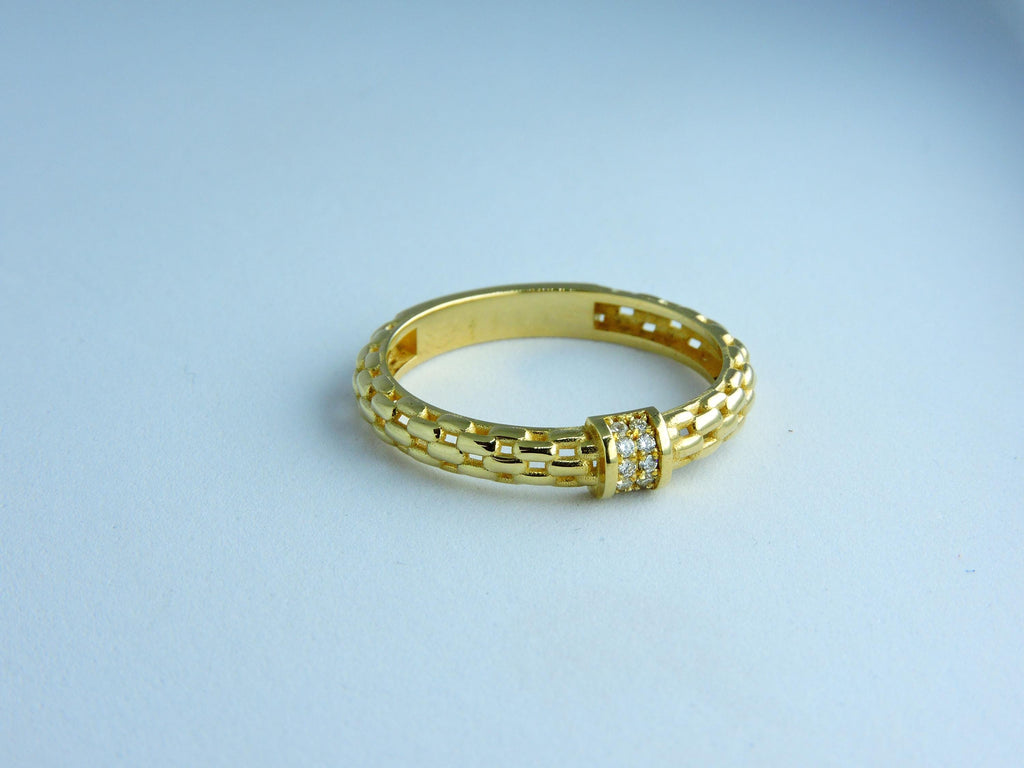 Stackable Ring, Gold Ring 14k, Diamond Ring, 14K Solid Gold Chain Ring, Dainty Diamond Stacking Ring