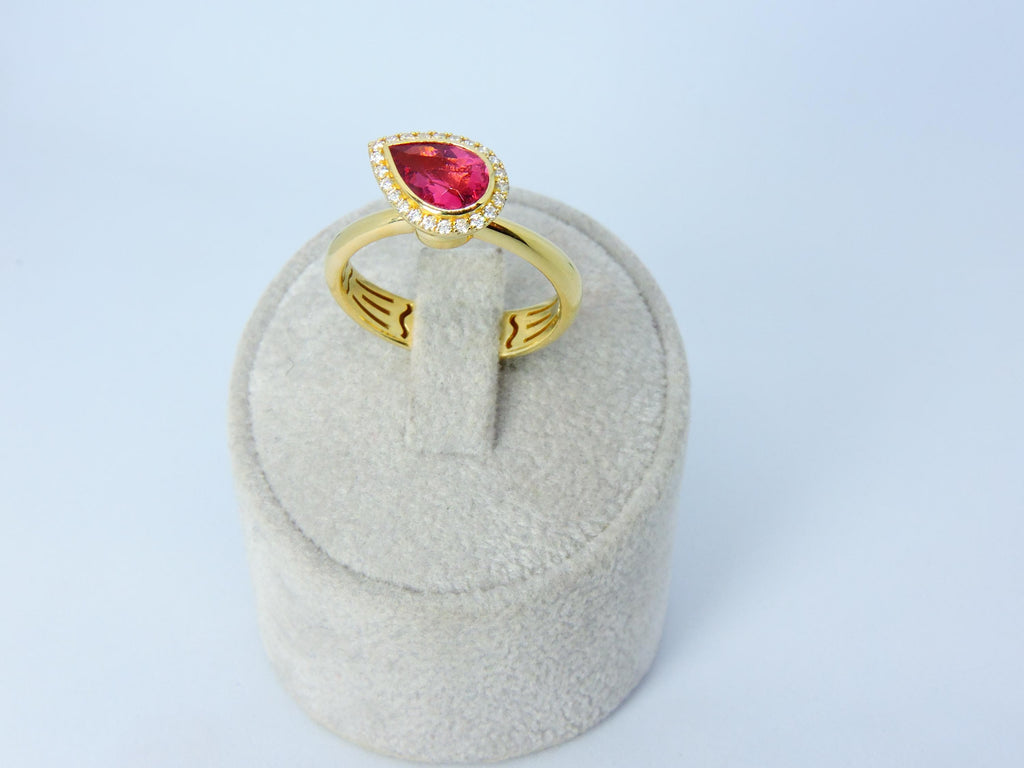 Spin Ring, Spinner Ring, Anxiety Relief Jewelry, 14k Rotating Top Ring, Pear Rubelite Ring,