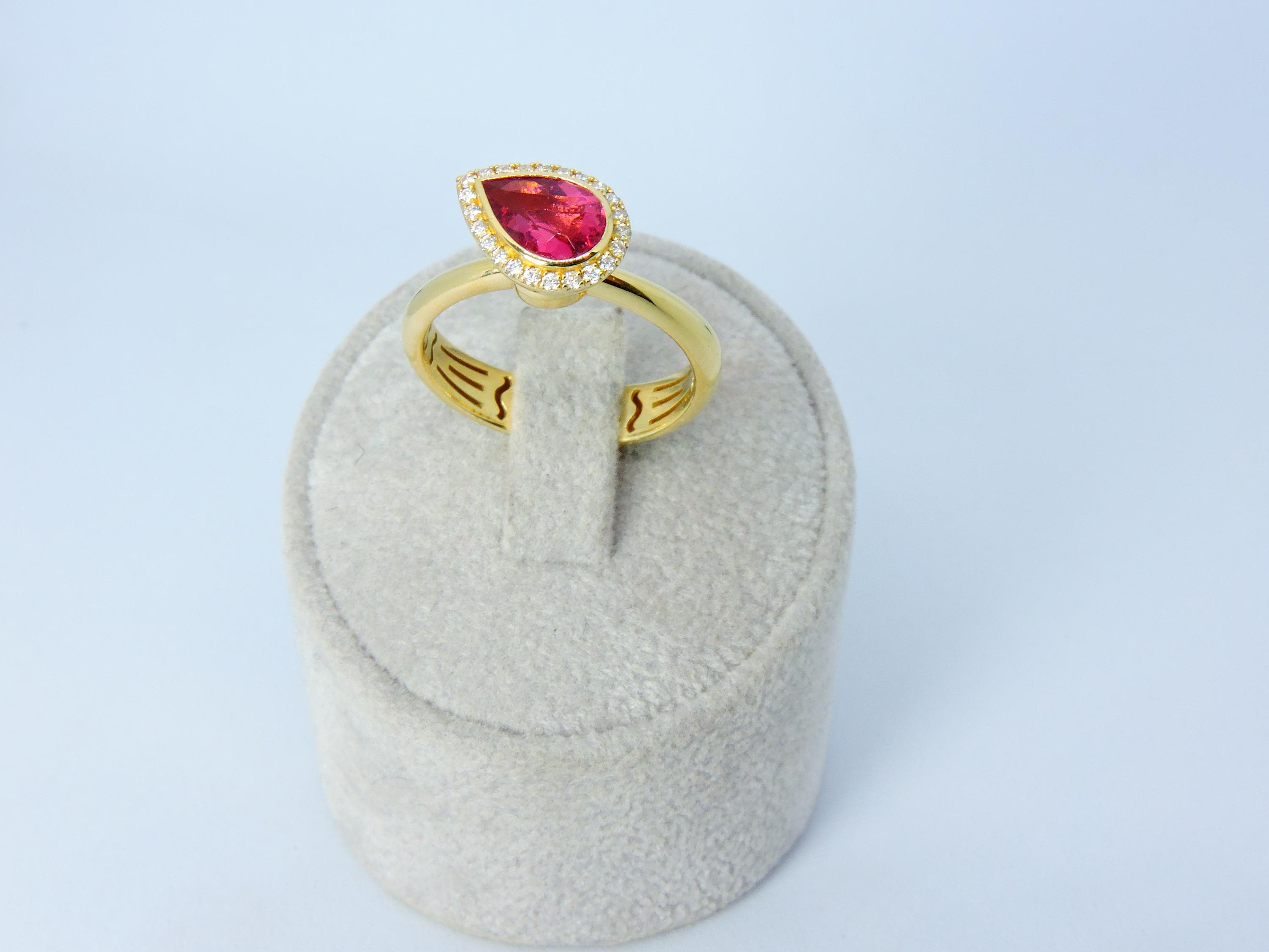 Spin Ring, Spinner Ring, Anxiety Relief Jewelry, 14k Rotating Top Ring, Pear Rubelite Ring,