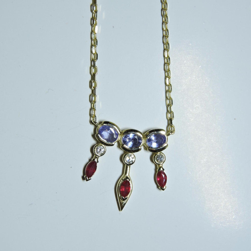 Tanzanite Necklace with Diamond and ruby Tanzanite pendant chain Best Birthday gift
