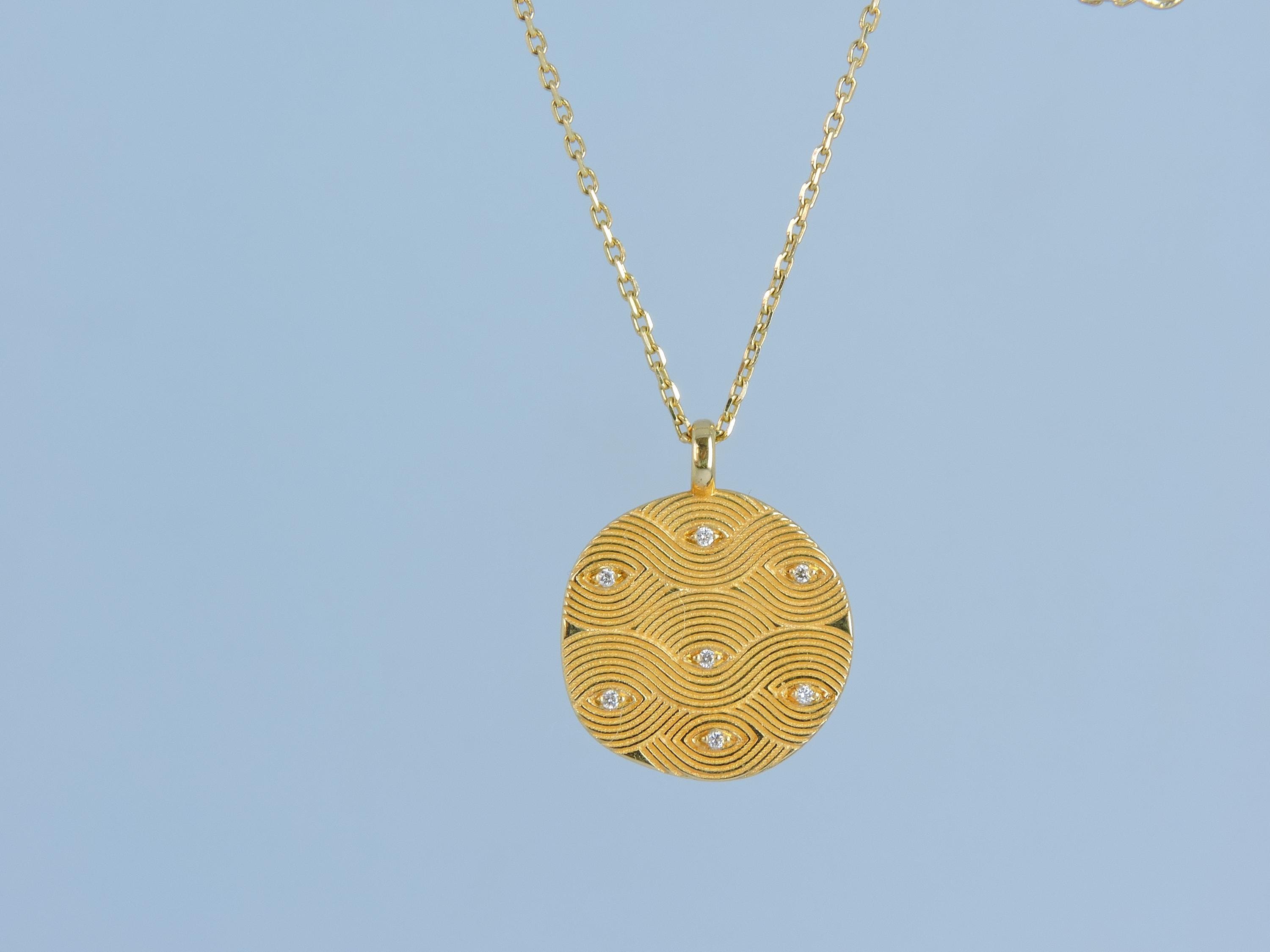 Handmade 14k Gold Medallion Necklace with Diamond Circle, Round Necklace, Coin Necklace