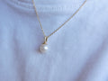 7mm Pearl Drop Diamond Necklace in Solid Gold – Minimal Pearl Pendant Necklace – Handmade Fine Jewelry