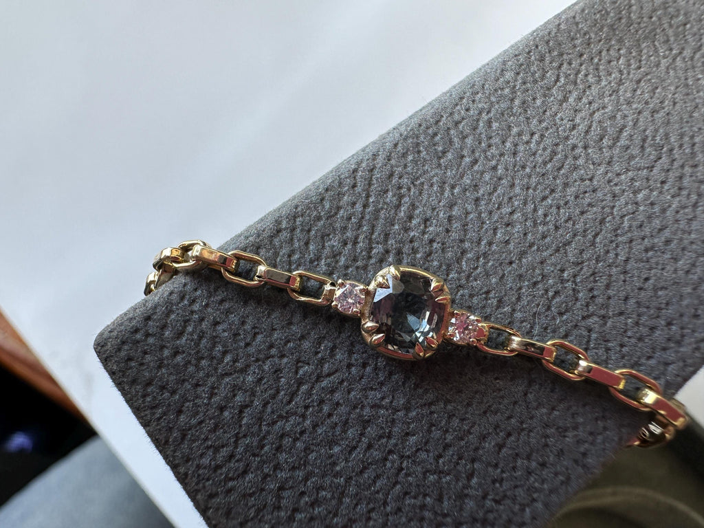 Cushion Gold Bracelet Grey Blue Spinel with Diamond Bracelet Halloween Birthday