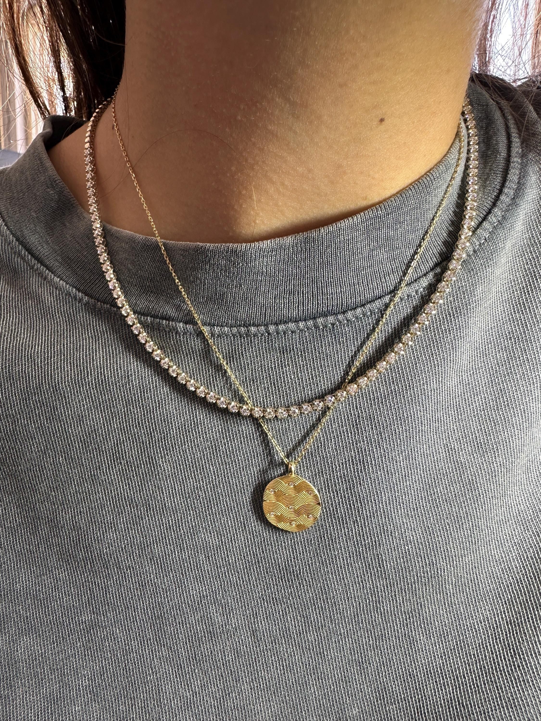 Handmade 14k Gold Medallion Necklace with Diamond Circle, Round Necklace, Coin Necklace