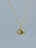 14K Gold Evil Eye Necklace: Brown Diamond Pendant, Handmade