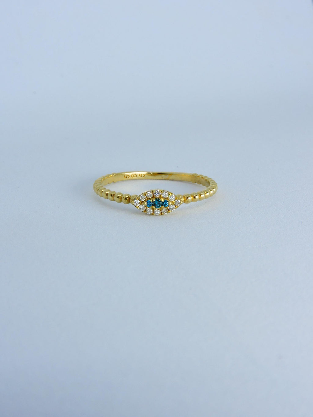 Mini Eye Ring, Evil Eye Ring, 14 K Gold and Diamond Ring, Best Gift For Girlfriend, Valentine's Day