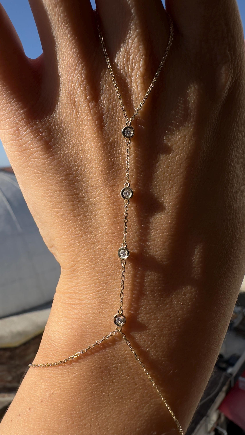 Gold Shahmaran Bracelet, 14k Diamond Hand Chain, Gold Hnd Chain