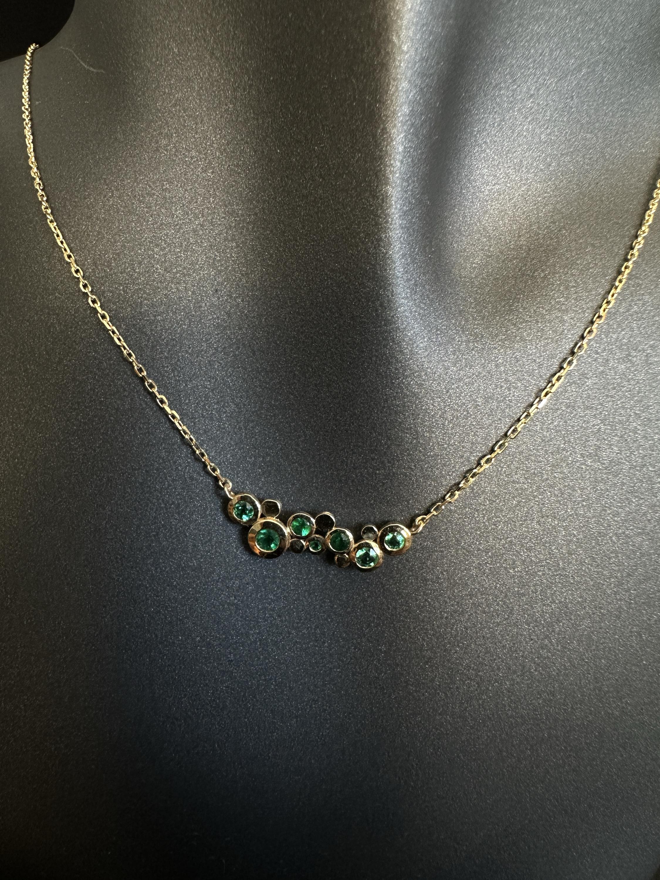 14K Solid Gold Emerald Bezel Necklace: Handmade Birthday Gift
