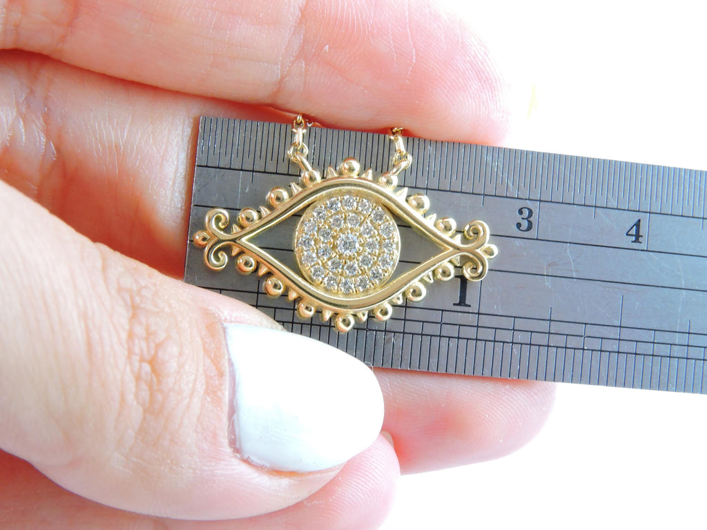 Handmade 14K Gold Evil Eye Necklace: Diamond Pave Pendant