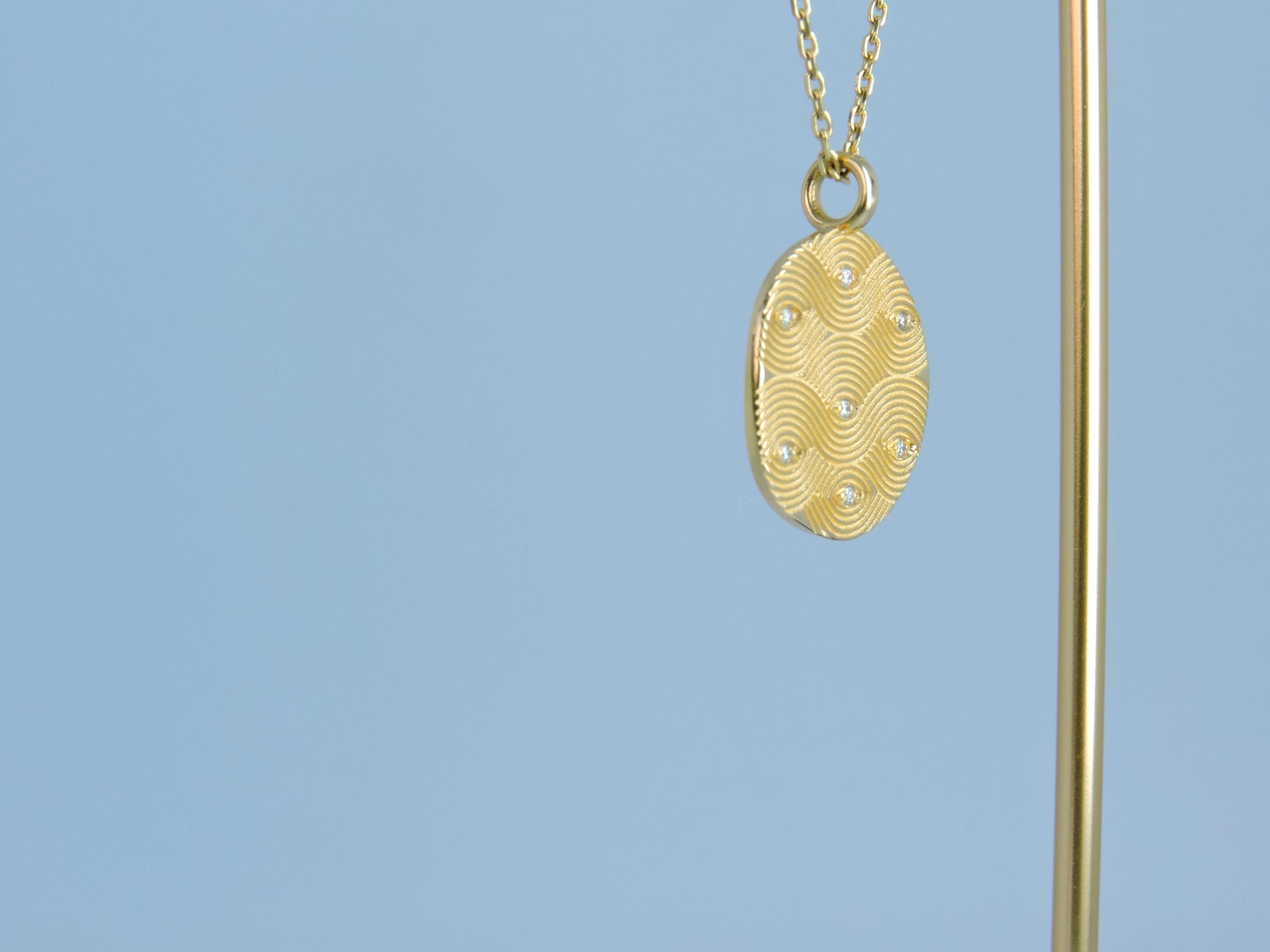 Handmade 14k Gold Medallion Necklace with Diamond Circle, Round Necklace, Coin Necklace