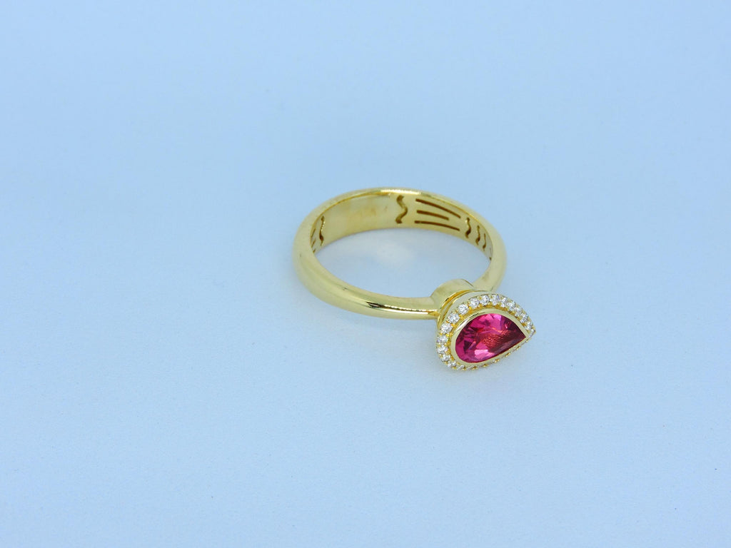 Spin Ring, Spinner Ring, Anxiety Relief Jewelry, 14k Rotating Top Ring, Pear Rubelite Ring,