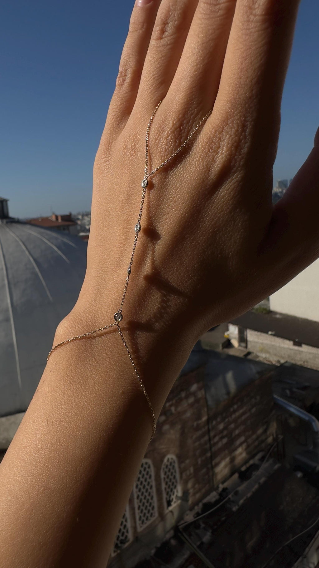 Gold Shahmaran Bracelet, 14k Diamond Hand Chain, Gold Hnd Chain