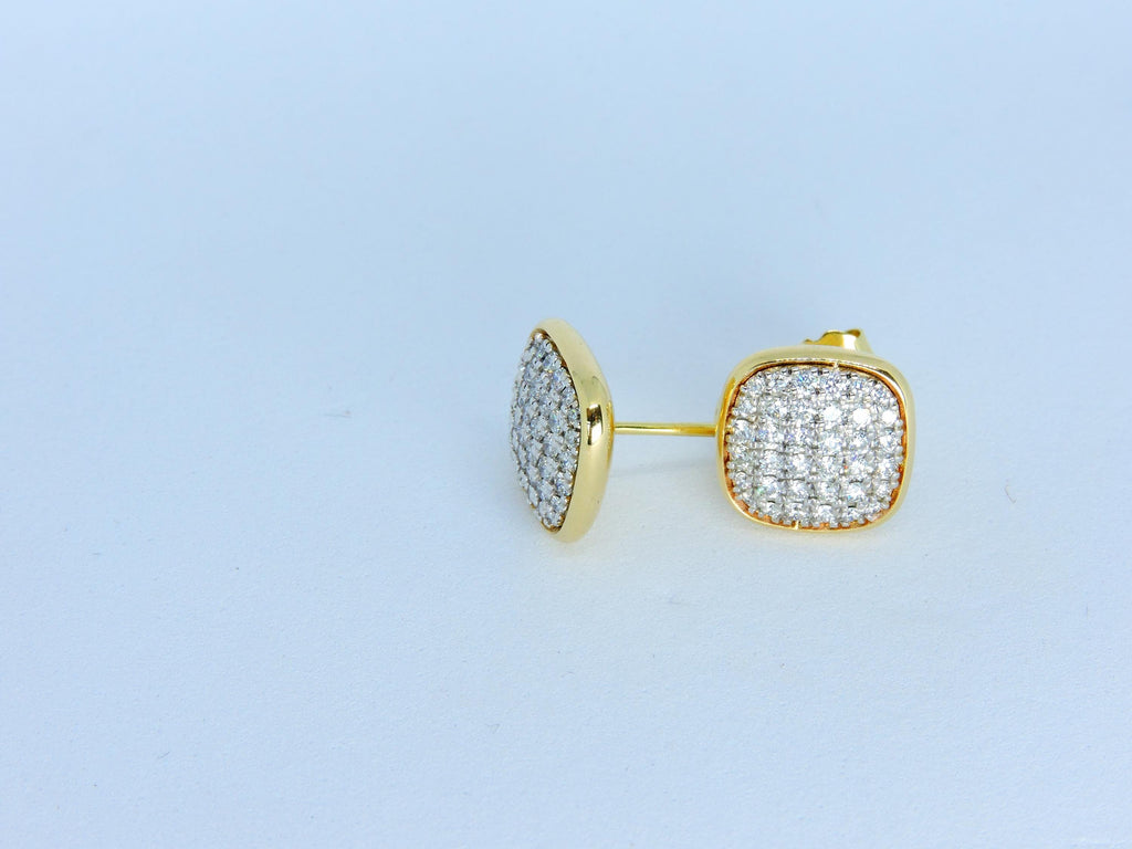 Cushion Cut Pave Diamond Stud Earrings in Solid Gold – Minimal Luxury Diamond Earrings – Handmade Fine Jewelry