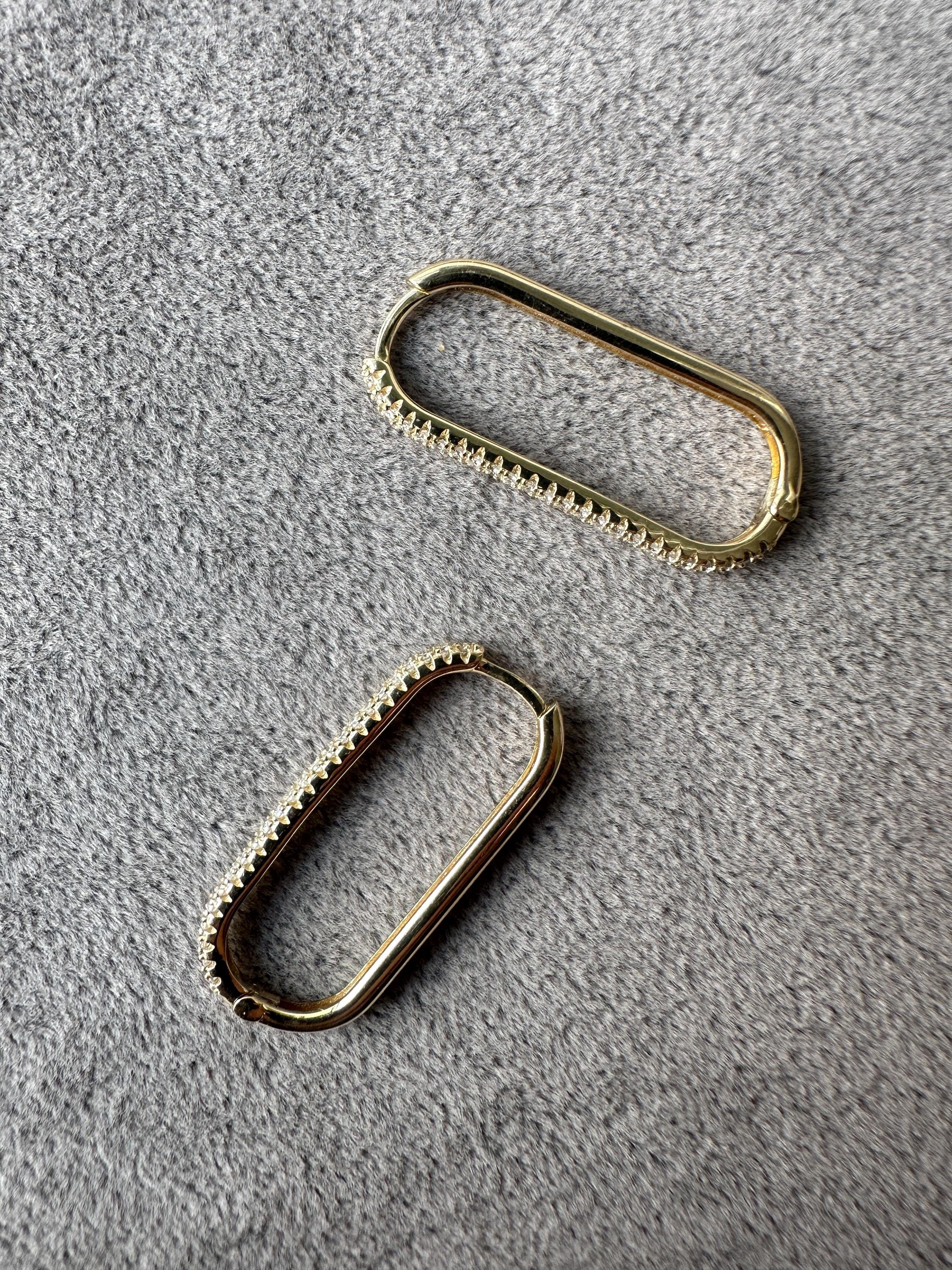 14k Gold Diamond Hoop Earrings: Delicate Oval Design