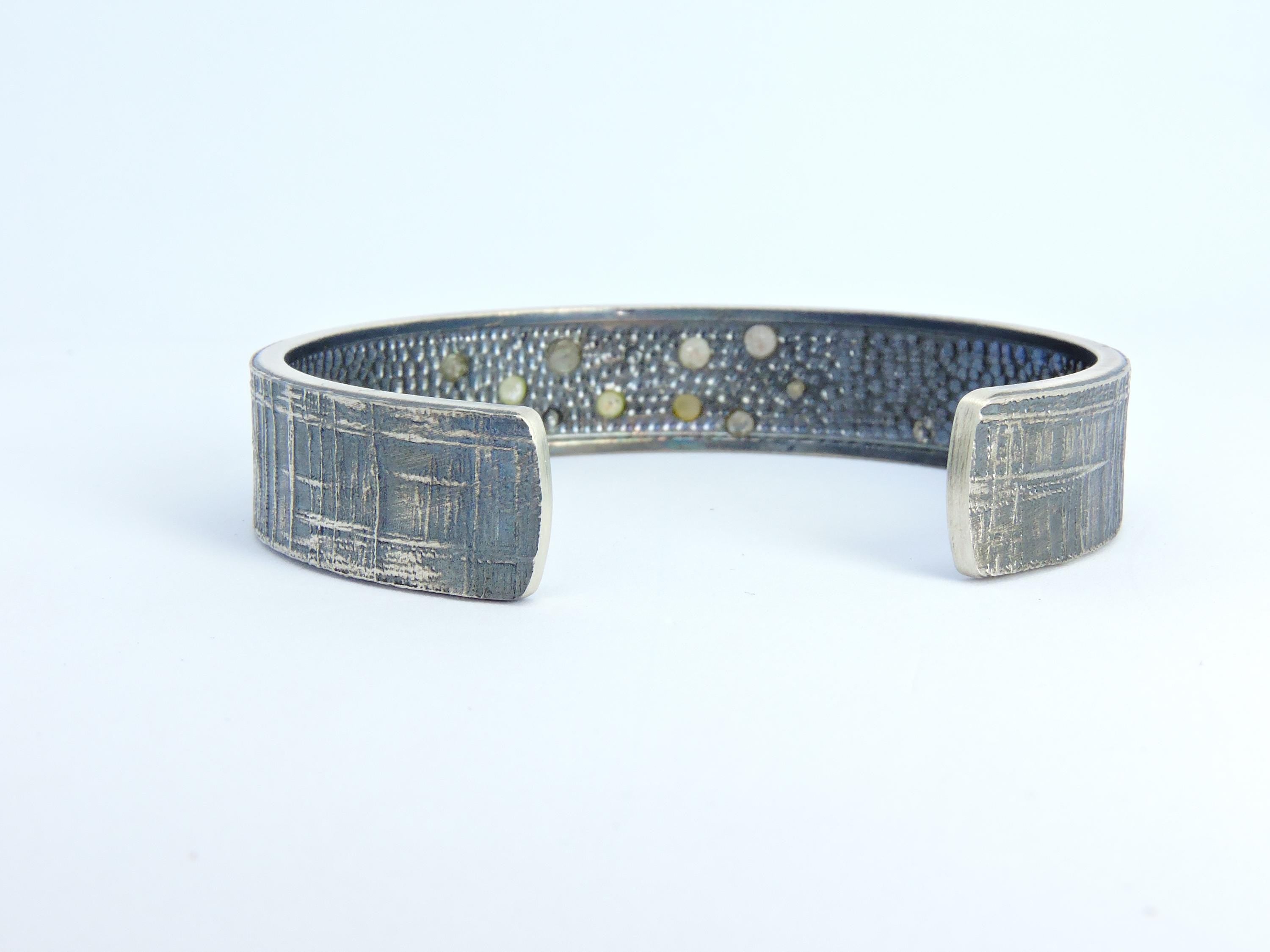 Salt And Pepper Diamond, Oxidiced Silver Bracelet, Silver Cuff Bracelet, Boyfriend Gift,