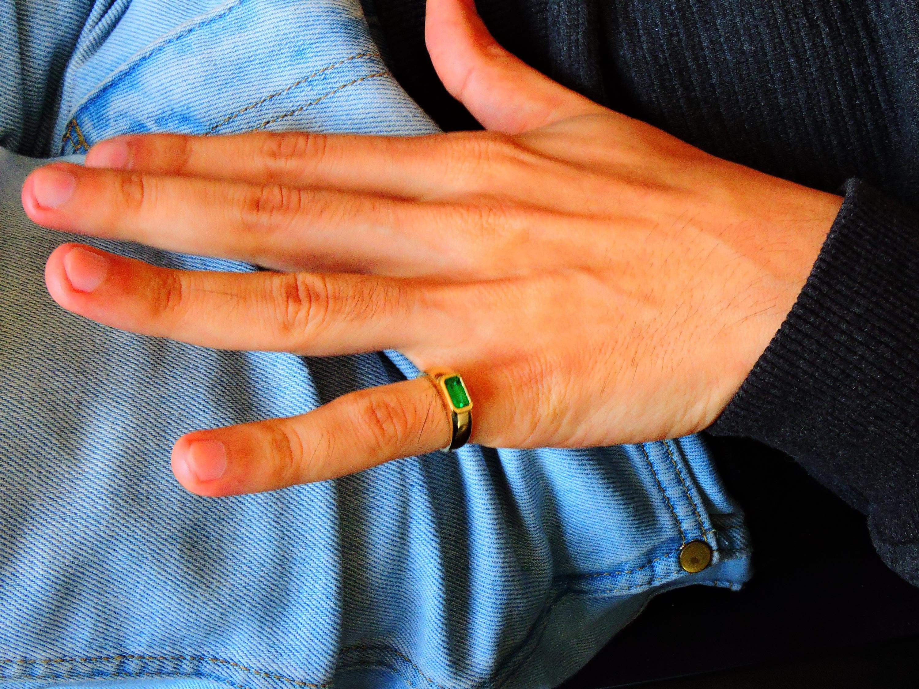 Emerald Gold Ring,  Stacking Ring, Unisex Emerald Ring, 14k Band Ring, Emerald Band