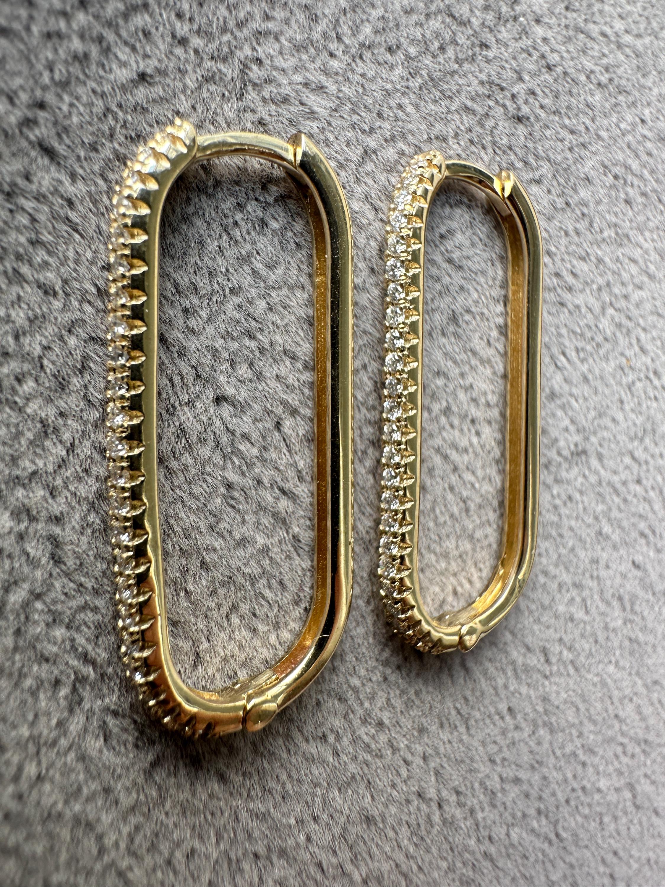 14k Gold Diamond Hoop Earrings: Delicate Oval Design