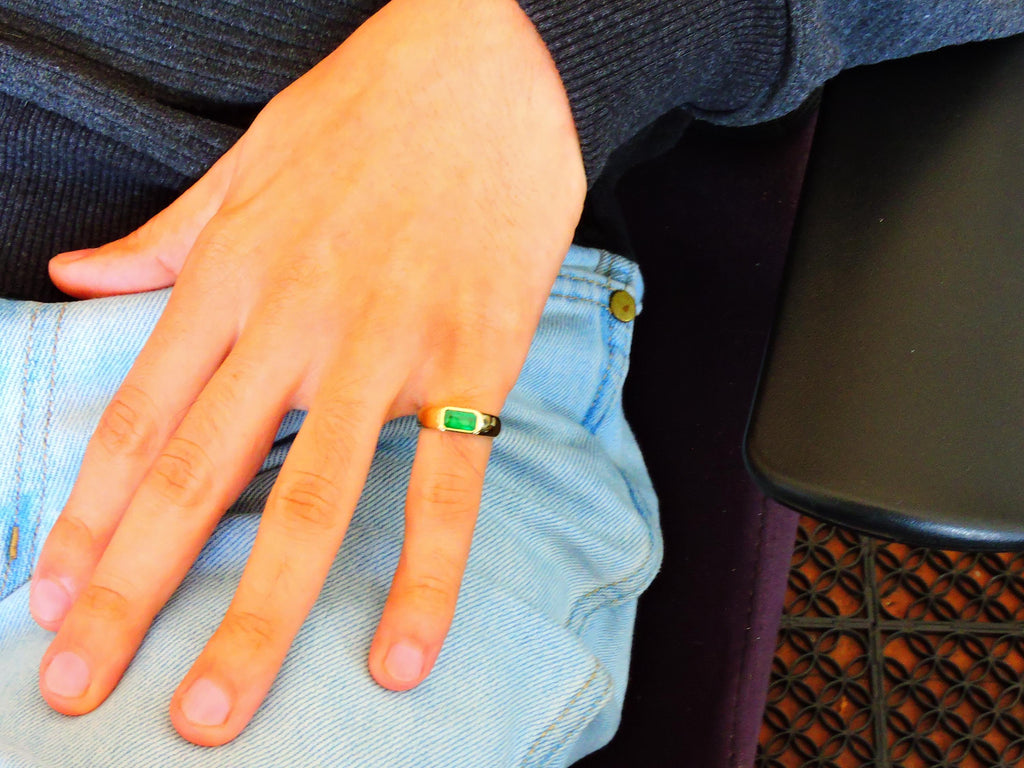 Emerald Gold Ring,  Stacking Ring, Unisex Emerald Ring, 14k Band Ring, Emerald Band