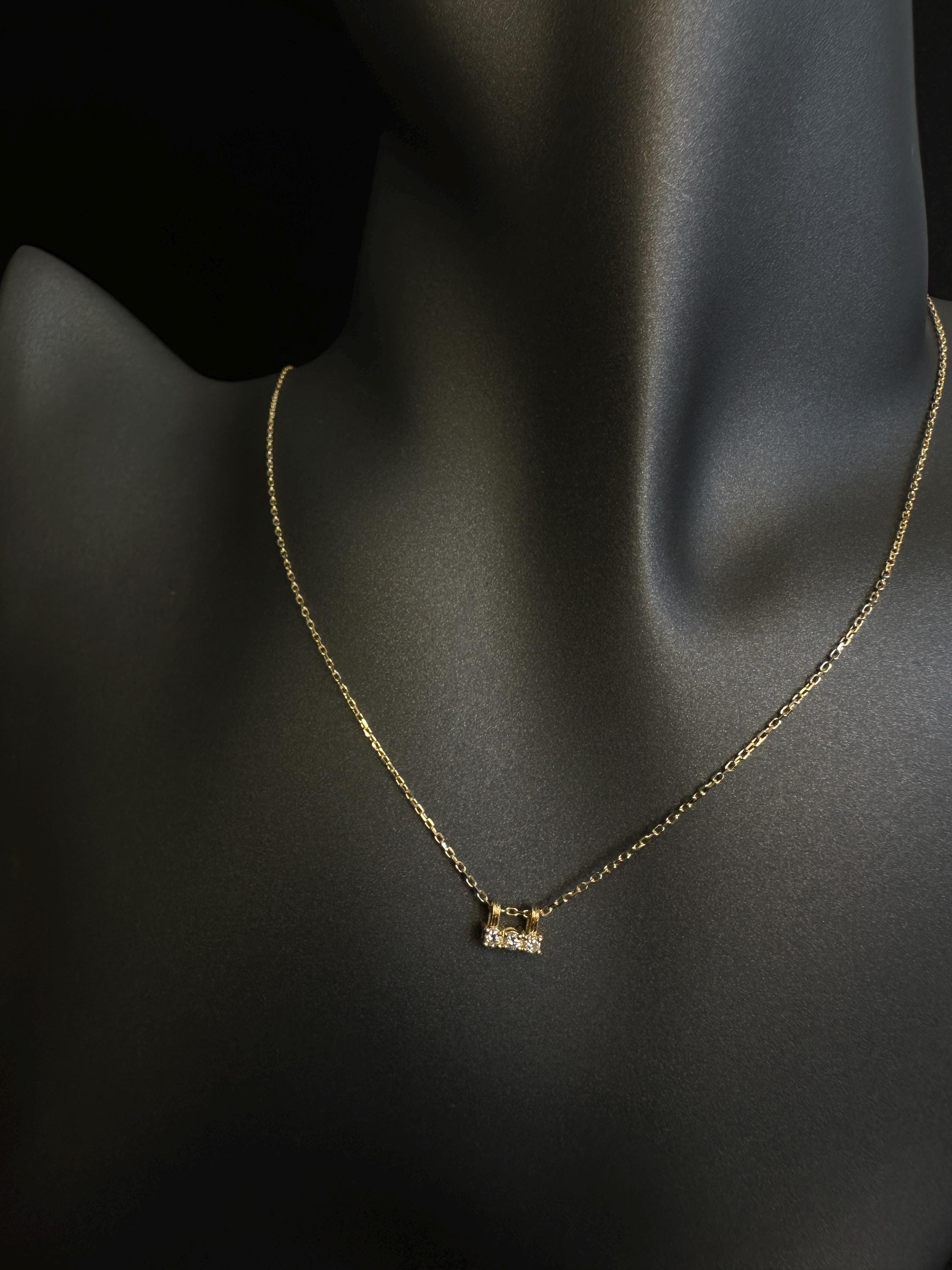14k Gold Three Stone Diamond Necklace: Delicate Gift