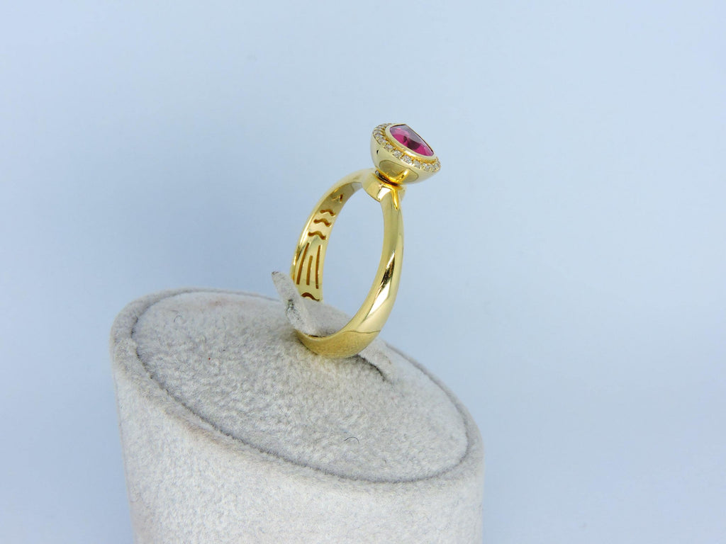 Spin Ring, Spinner Ring, Anxiety Relief Jewelry, 14k Rotating Top Ring, Pear Rubelite Ring,