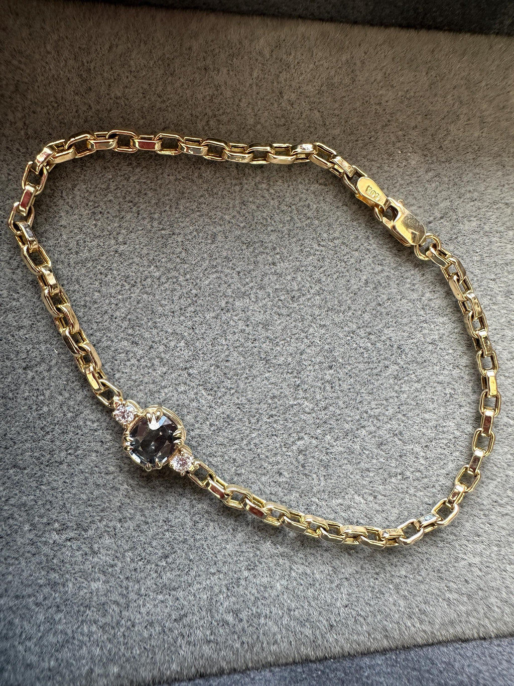 Cushion Gold Bracelet Grey Blue Spinel with Diamond Bracelet Halloween Birthday