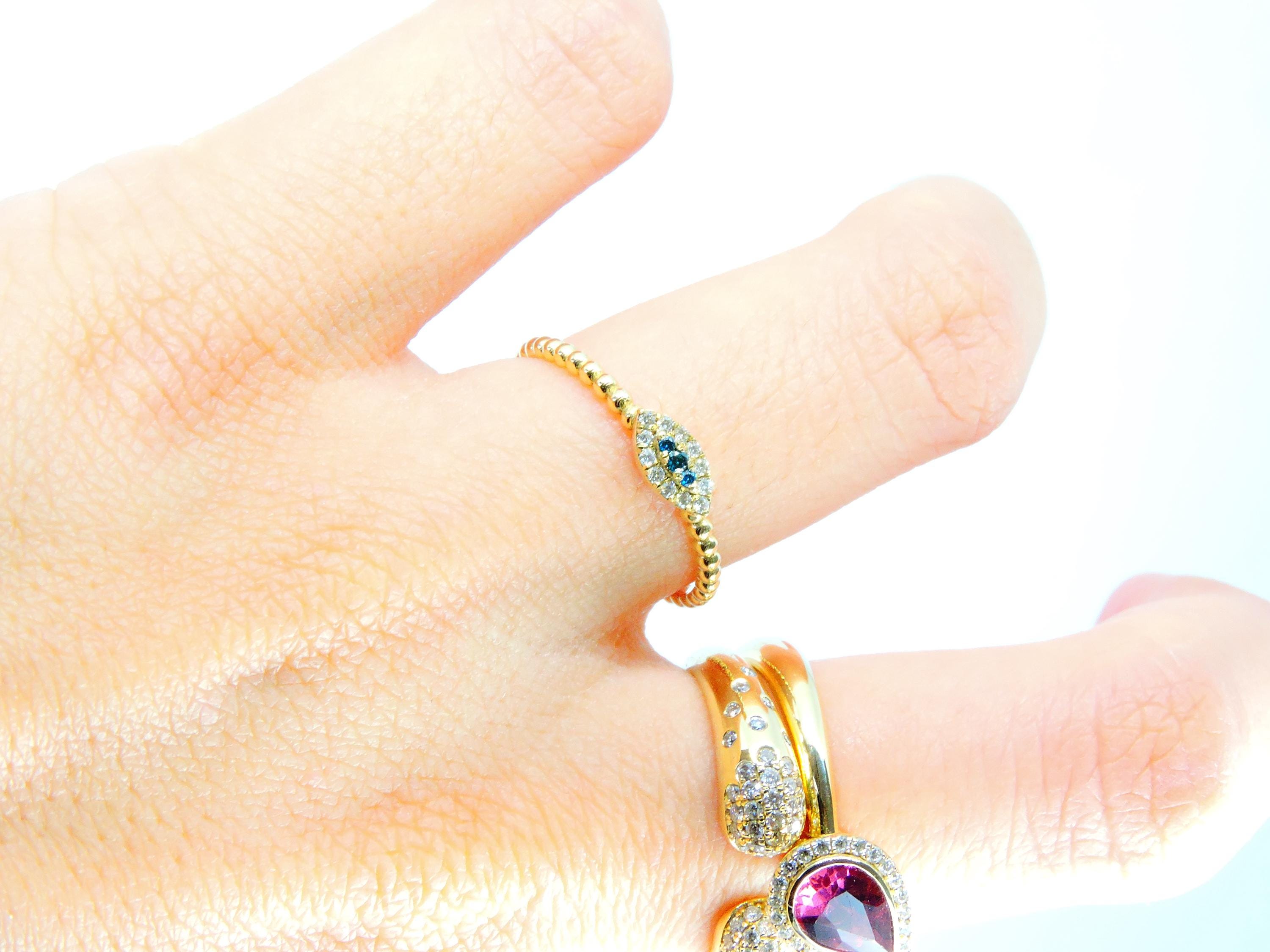 Mini Eye Ring, Evil Eye Ring, 14 K Gold and Diamond Ring, Best Gift For Girlfriend, Valentine's Day